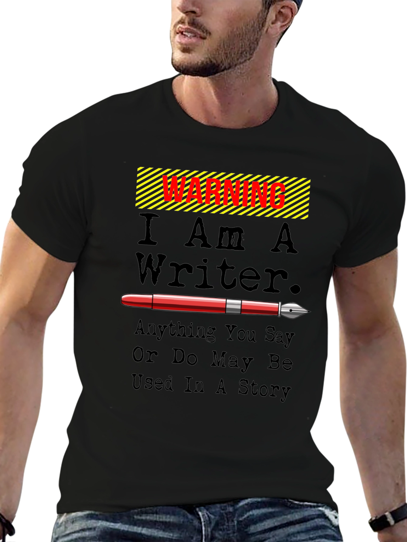 Black Warning I Am A Writer Novelty Graphic T-Shirt view 6