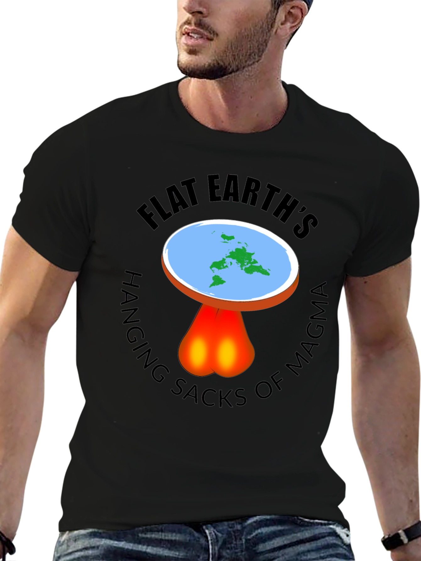 Black Flat Earth Hanging Sacks Of Magma T-Shirt view 6