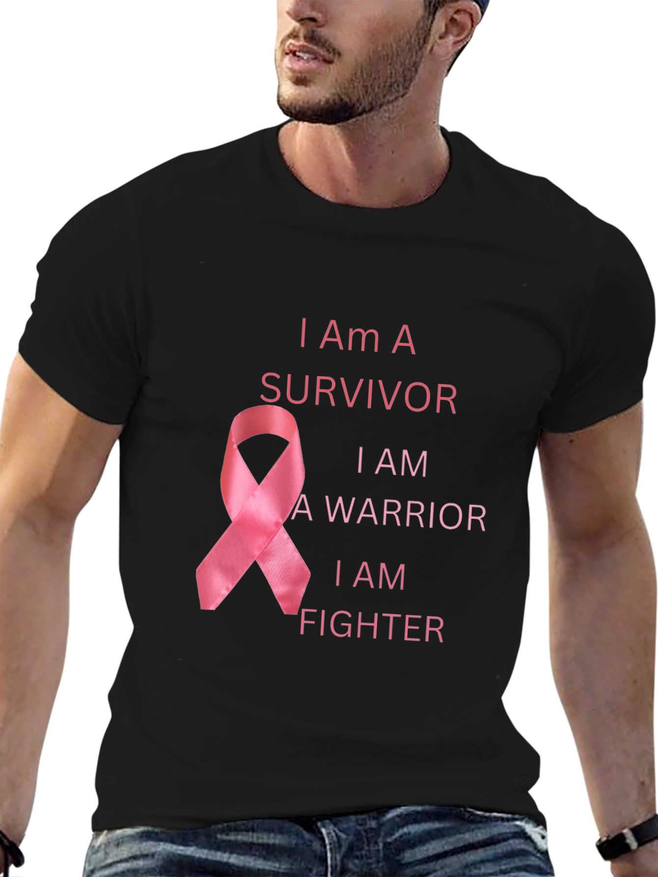 Black I Am A Survivor Breast Cancer Awareness T-Shirt view 6