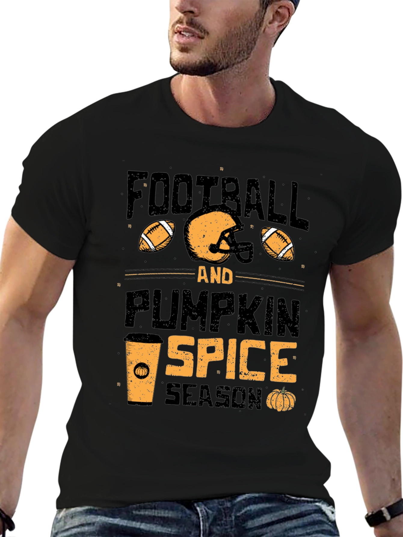 Black Football & Pumpkin Spice Season T-Shirt view 6
