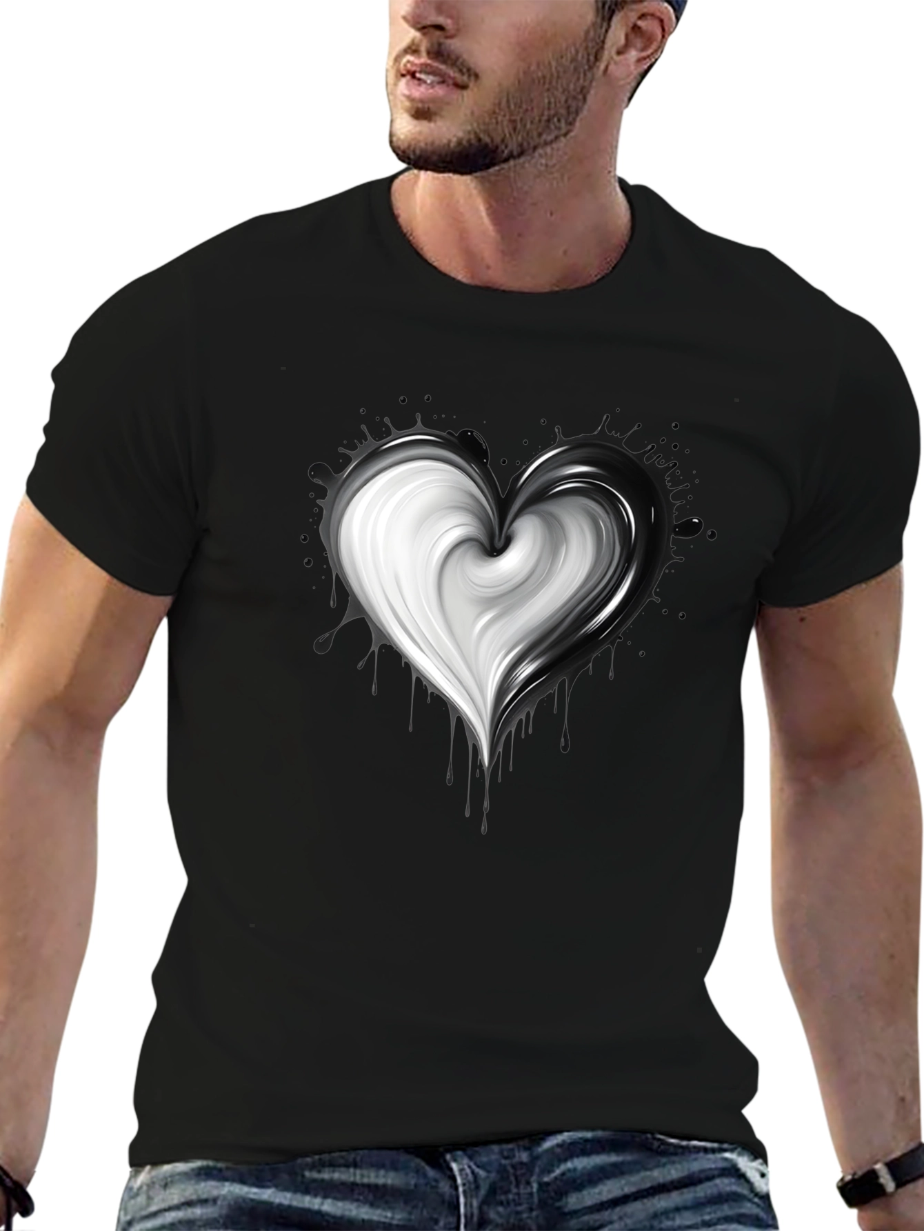 Black Yin Yang Heart Graphic Tee - Unisex Soft Cotton view 6