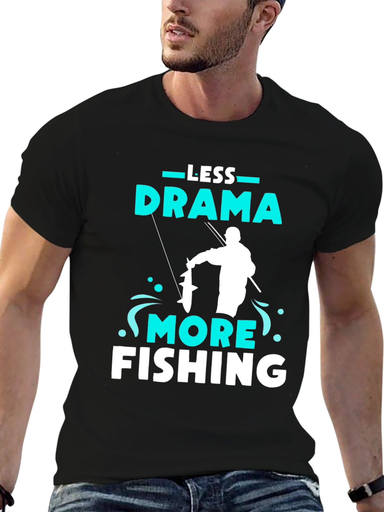 Black Less Drama More Fishing Graphic Tee view 6