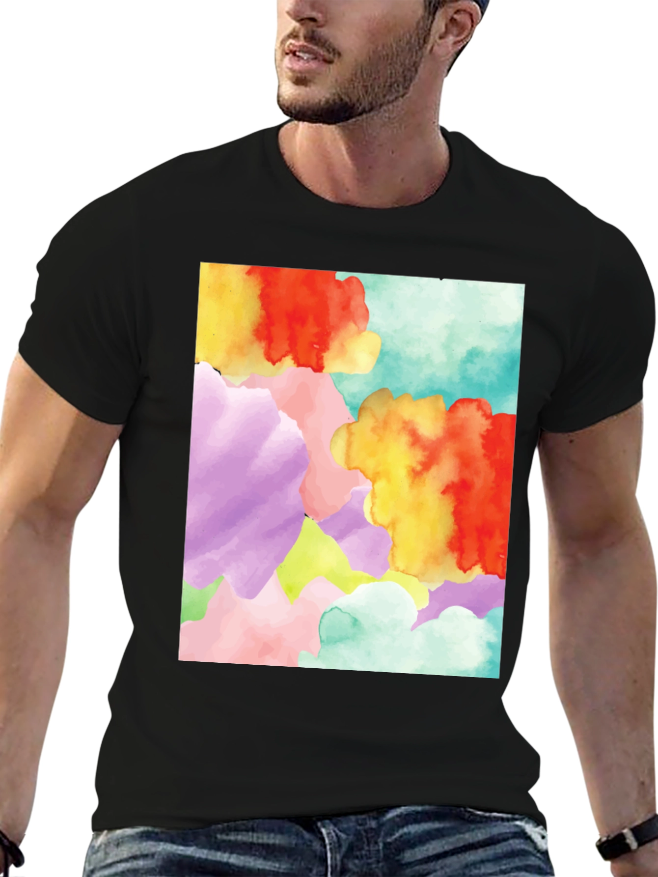 Black Abstract Watercolor Graphic Tee - Unique Design view 6