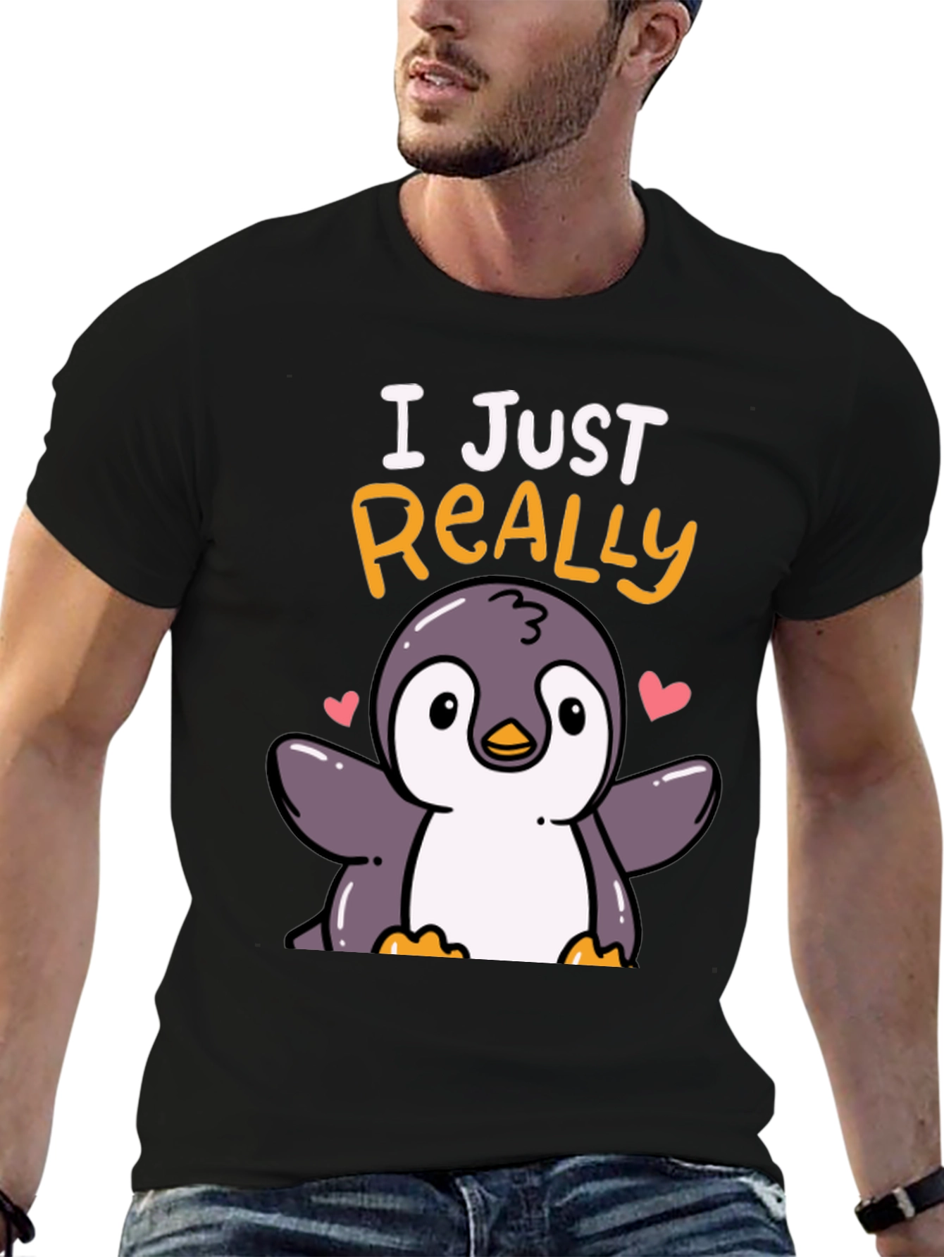 Black Cute Penguin T-Shirt - I Just Really Love Penguins view 6