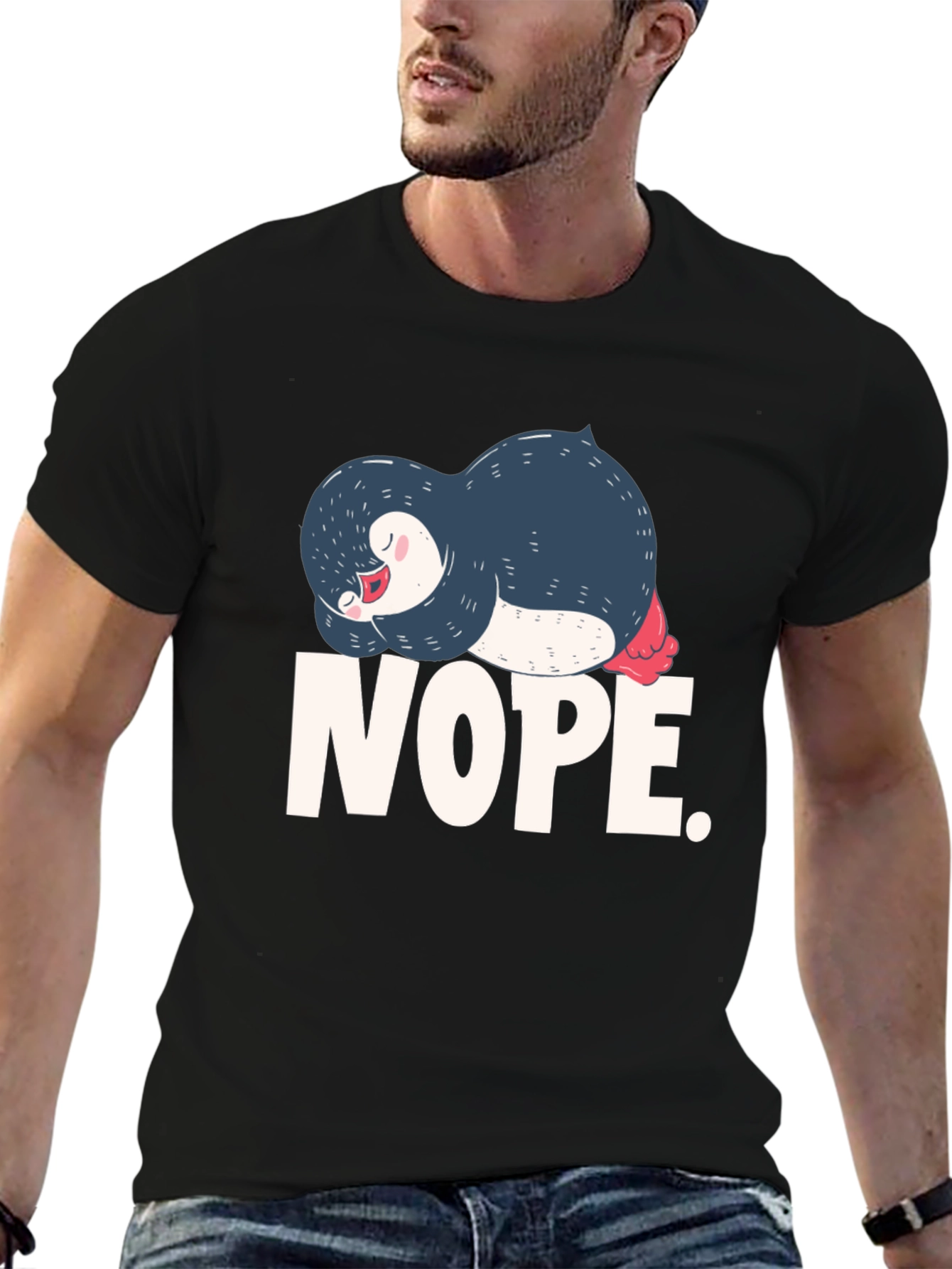 Black Nope Penguin Graphic T-Shirt view 6