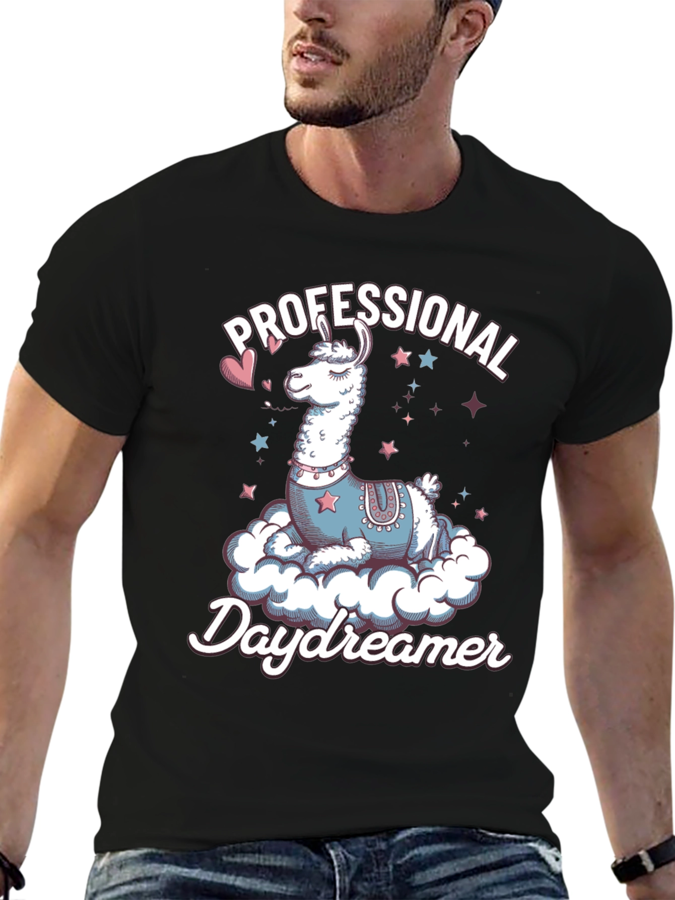 Black Professional Daydreamer Llama Graphic Tee view 6