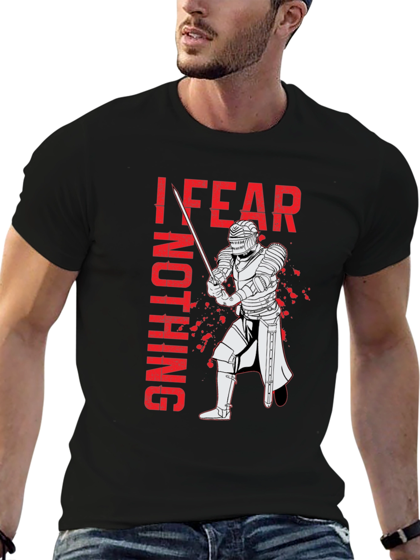 Black I Fear Nothing Graphic Tee - Knight Design view 6