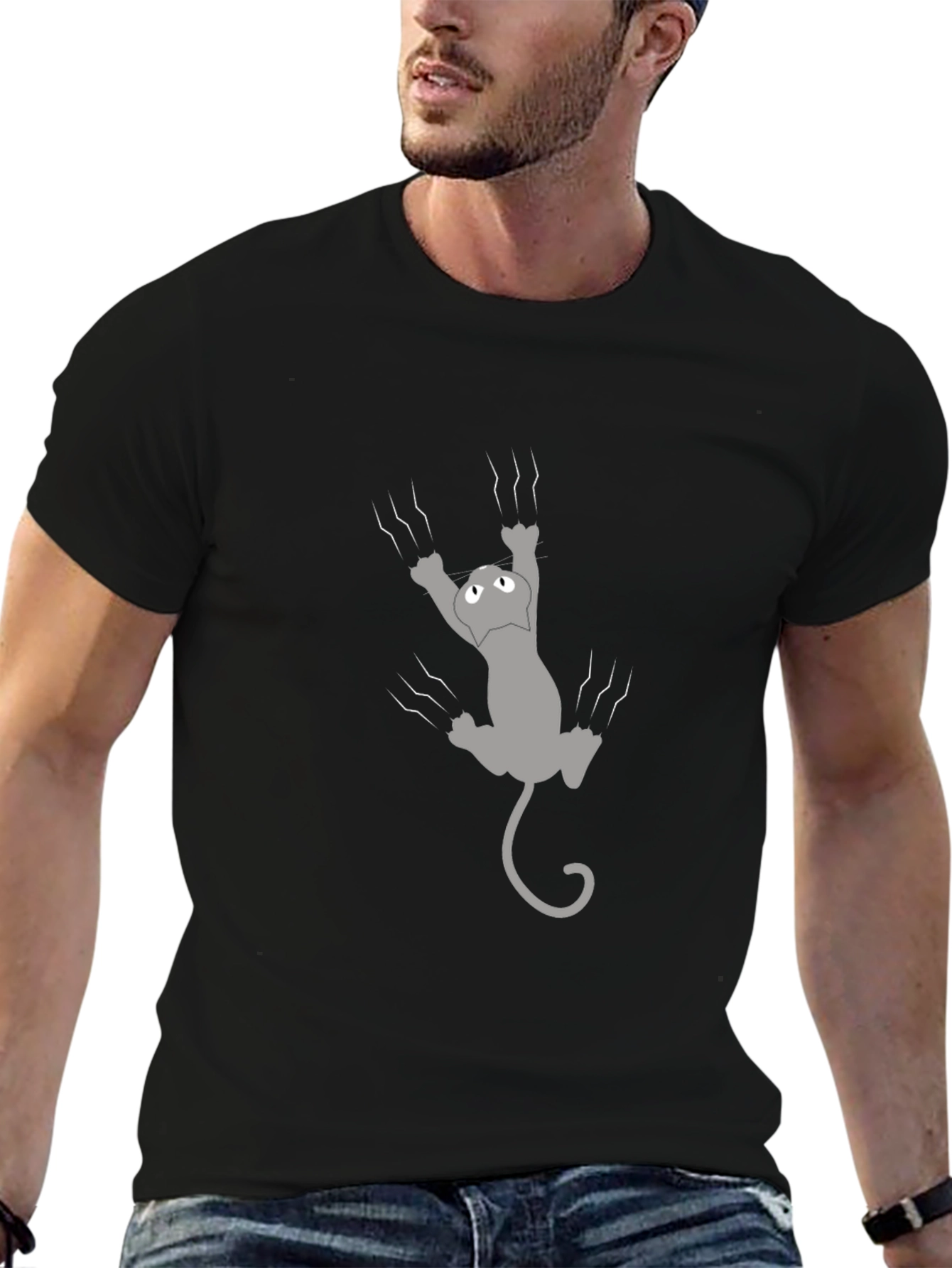 Black Climbing Cat Graphic Tee - Funny Novelty T-Shirt view 6