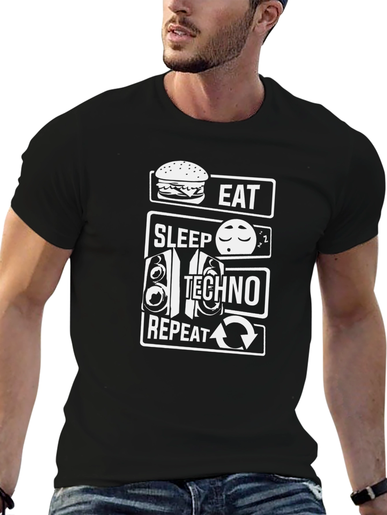Black Eat Sleep Techno Repeat Graphic T-Shirt view 6