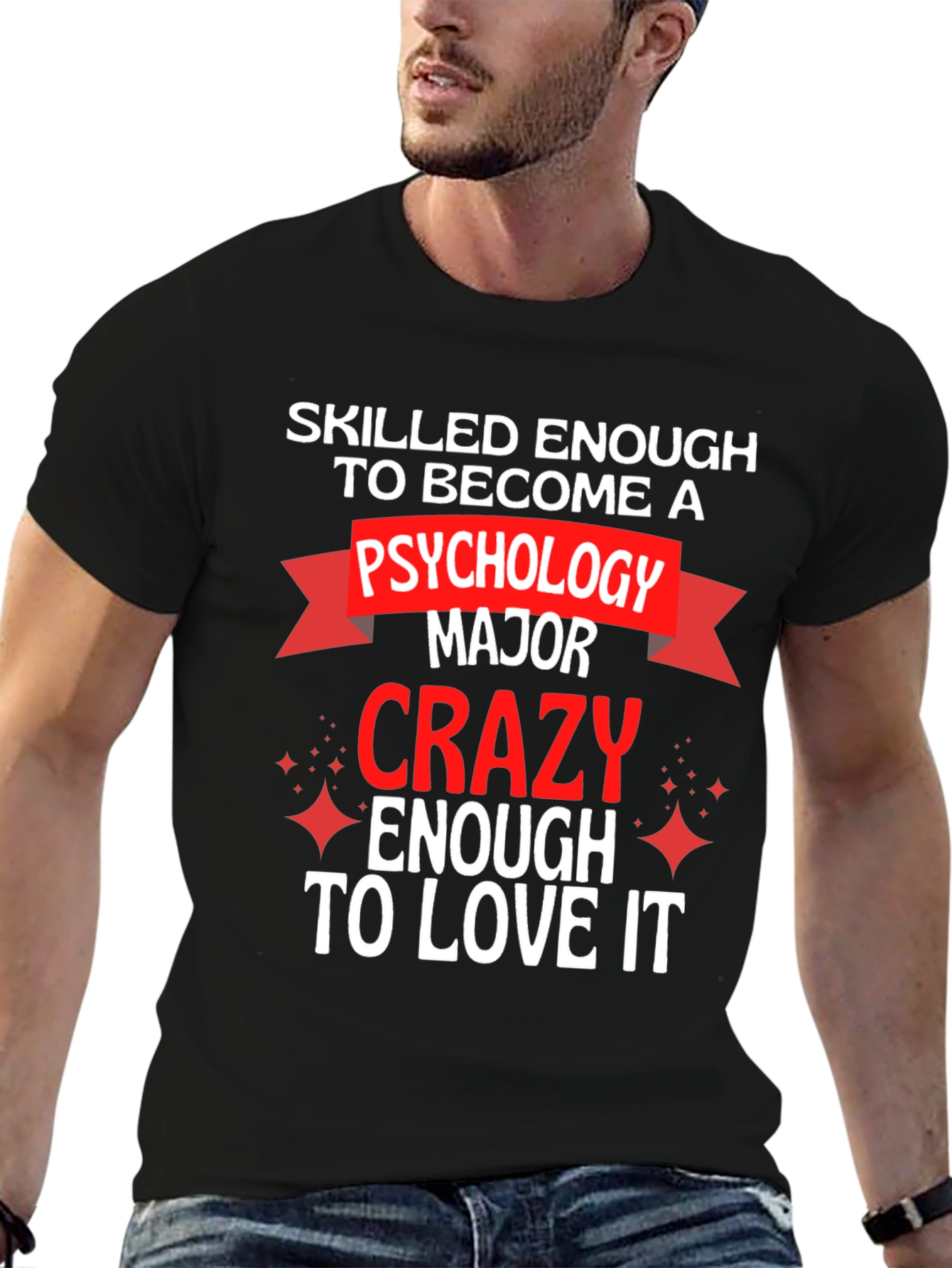 Black Psychology Major T-Shirt - Skilled & Crazy Enough view 6