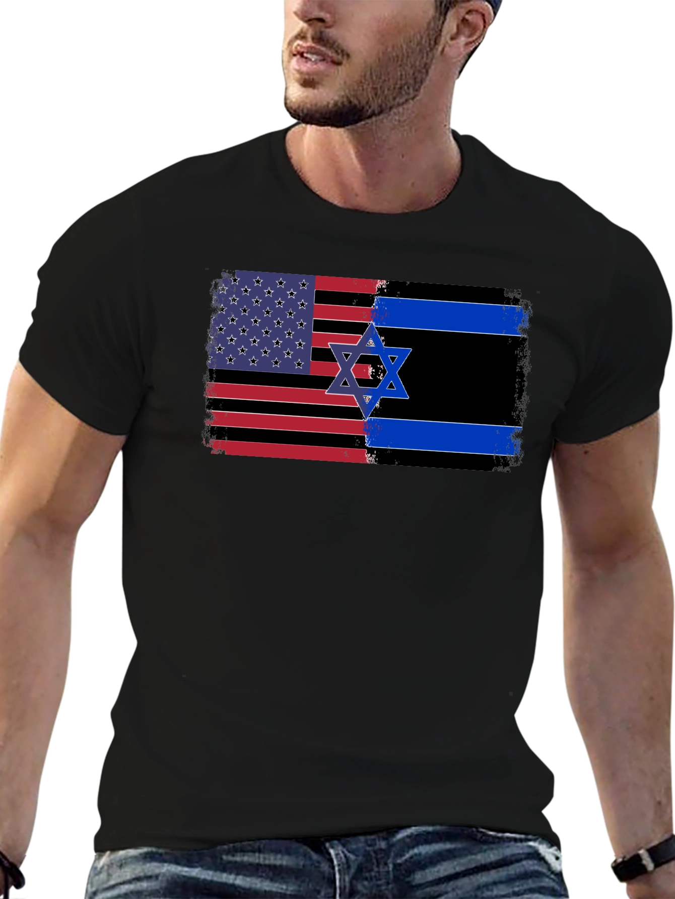 Black USA Israel Flag Graphic Tee view 6