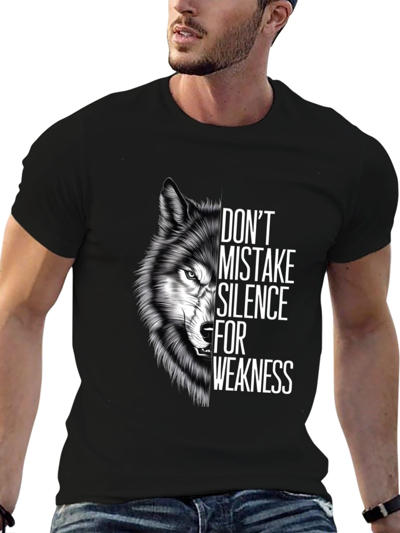 Black Wolf Silence Graphic Tee - Don't Mistake Silence For Weakness T-Shirt view 6