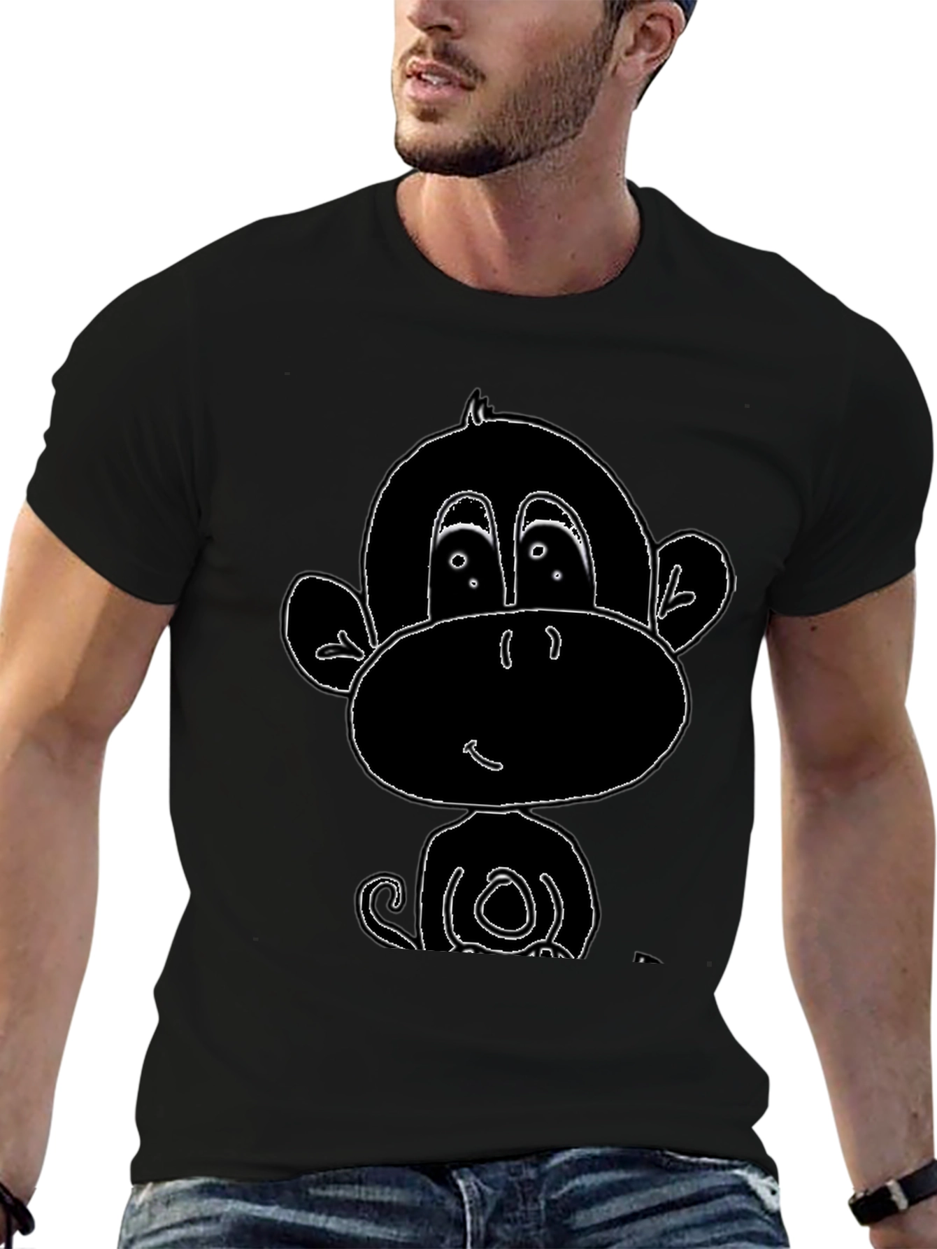Black Cartoon Monkey Graphic Tee - Black view 6