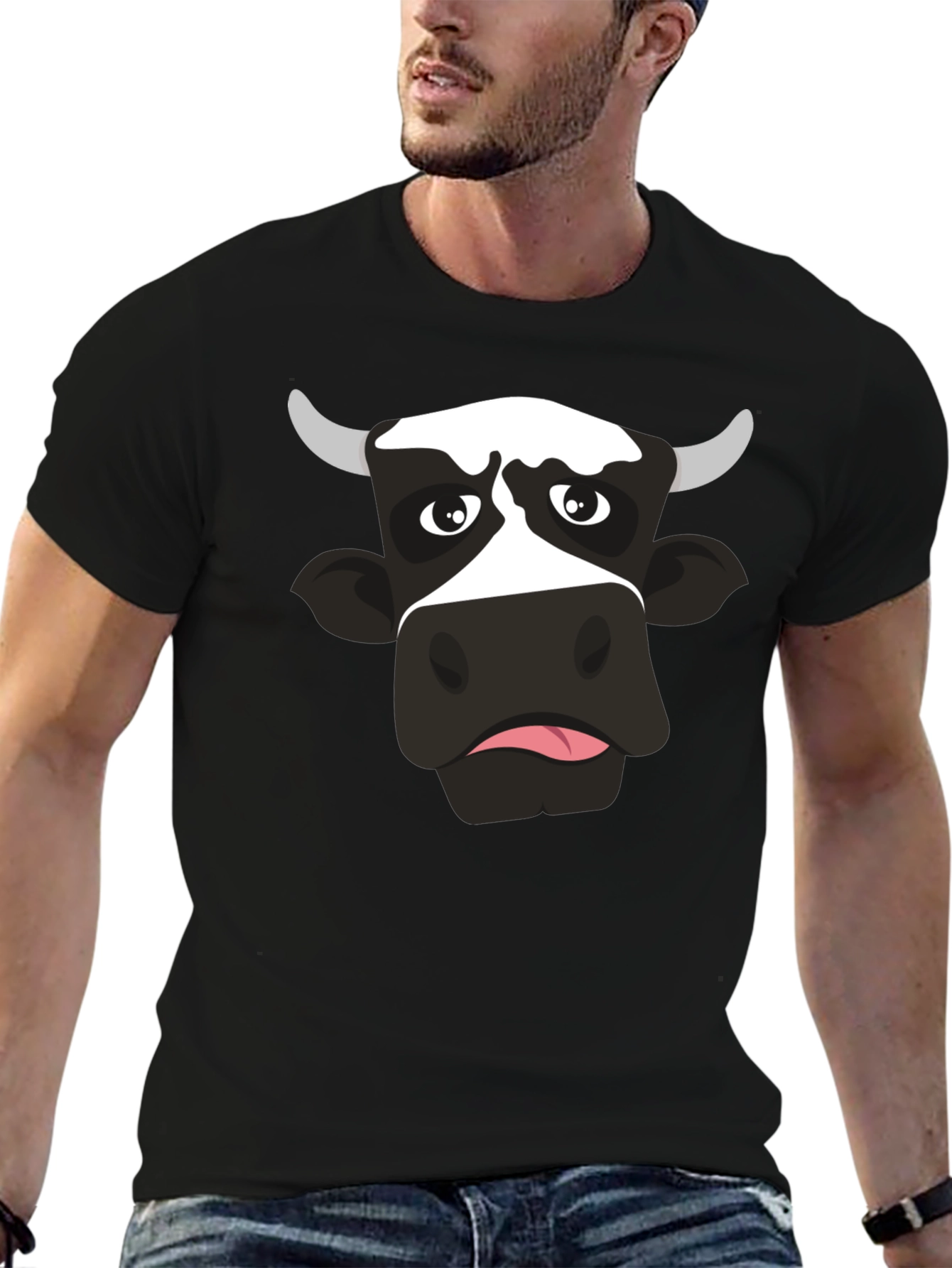 Funny Cow Graphic Print Black T-Shirt - 6