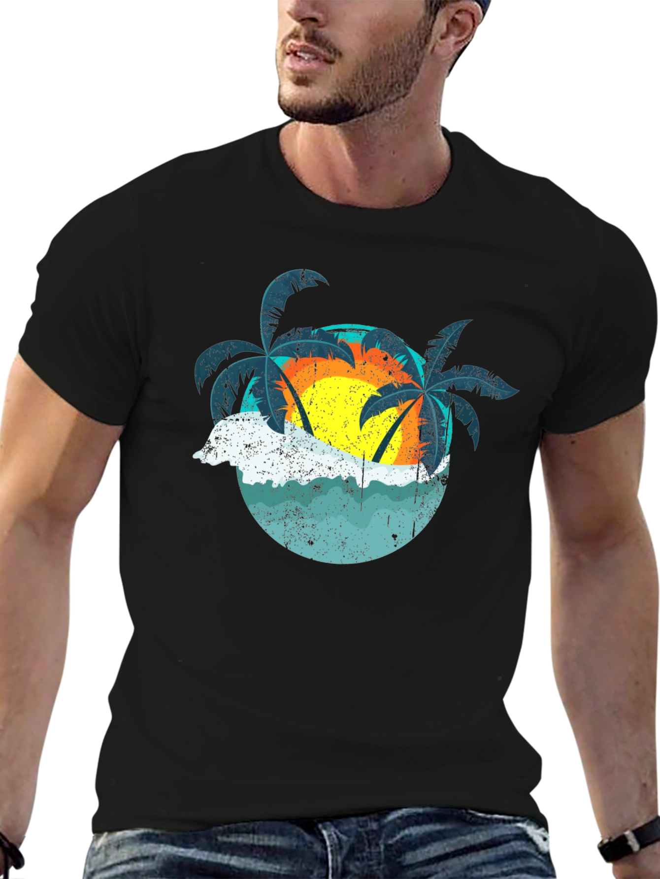 Black Retro Sunset Palms T-Shirt - Black view 6