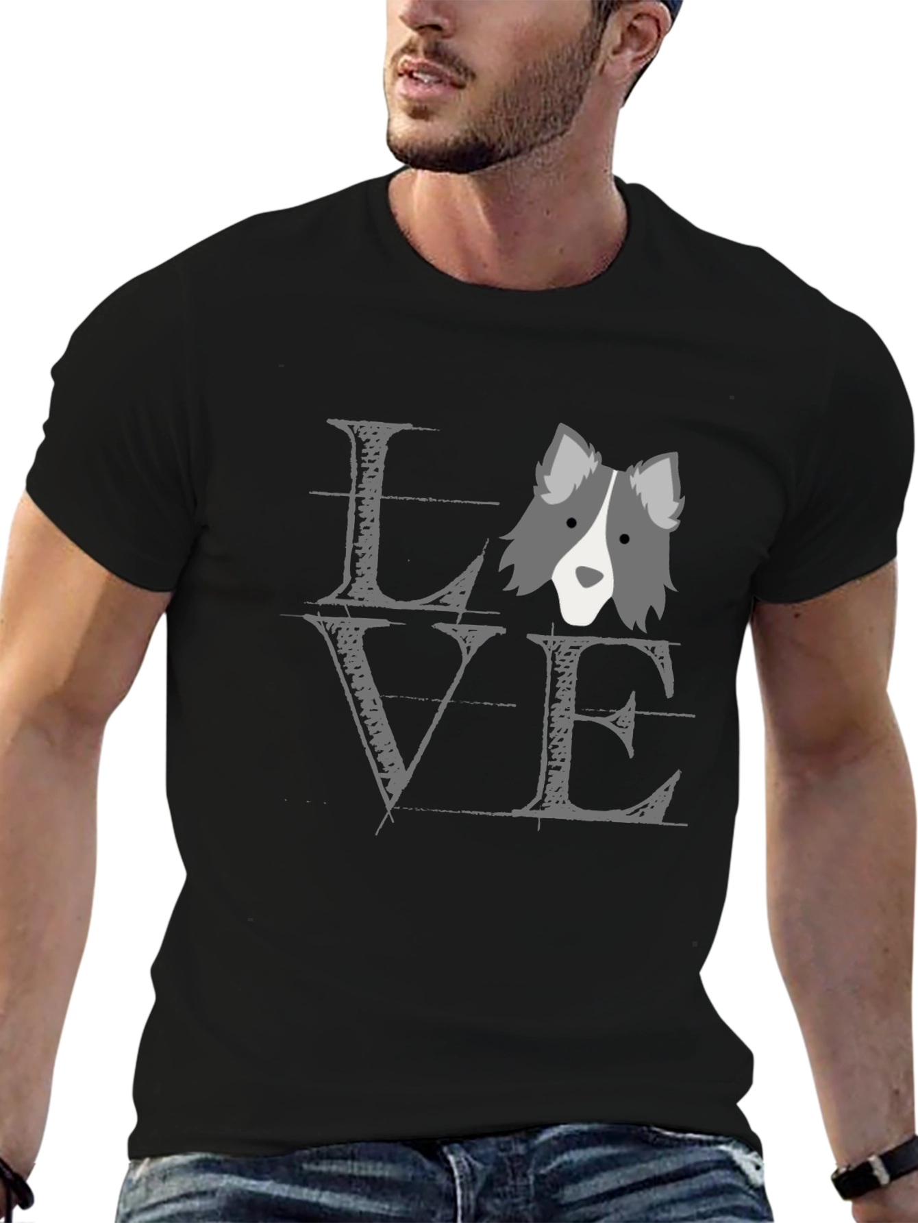 Black Dog Love T-Shirt - Unisex Black Cotton Tee view 6