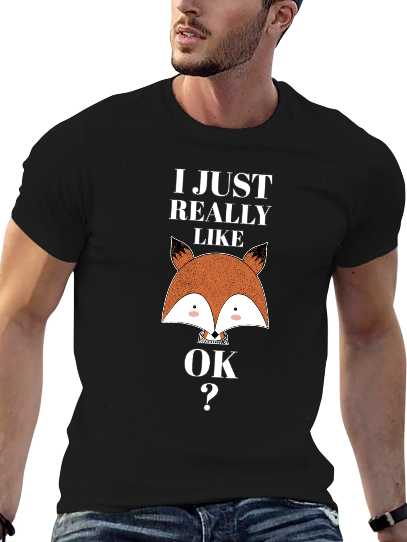 Black I Just Really Like Foxes OK T-Shirt view 6