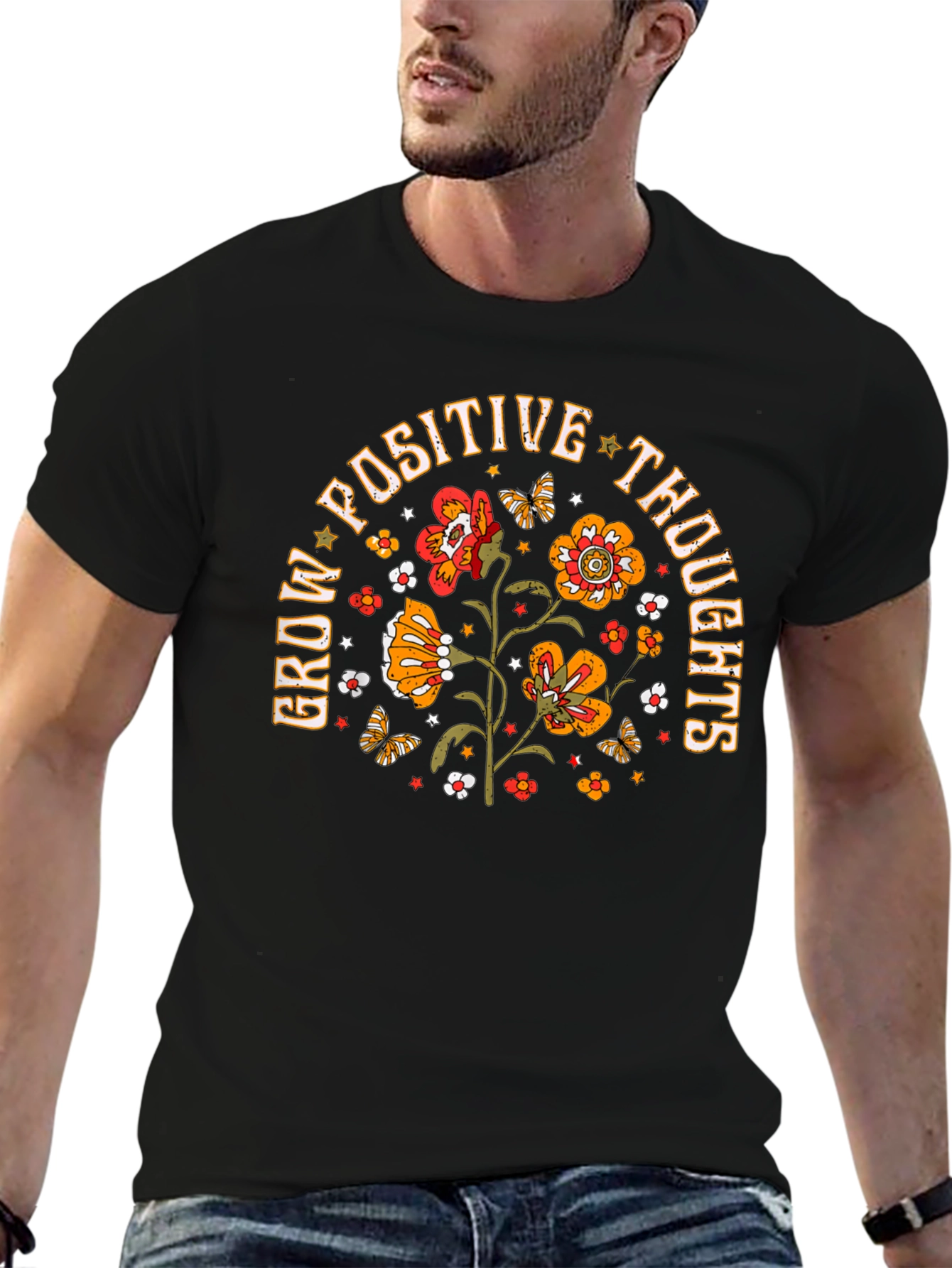 Black Grow Positive Thoughts Graphic Tee view 6