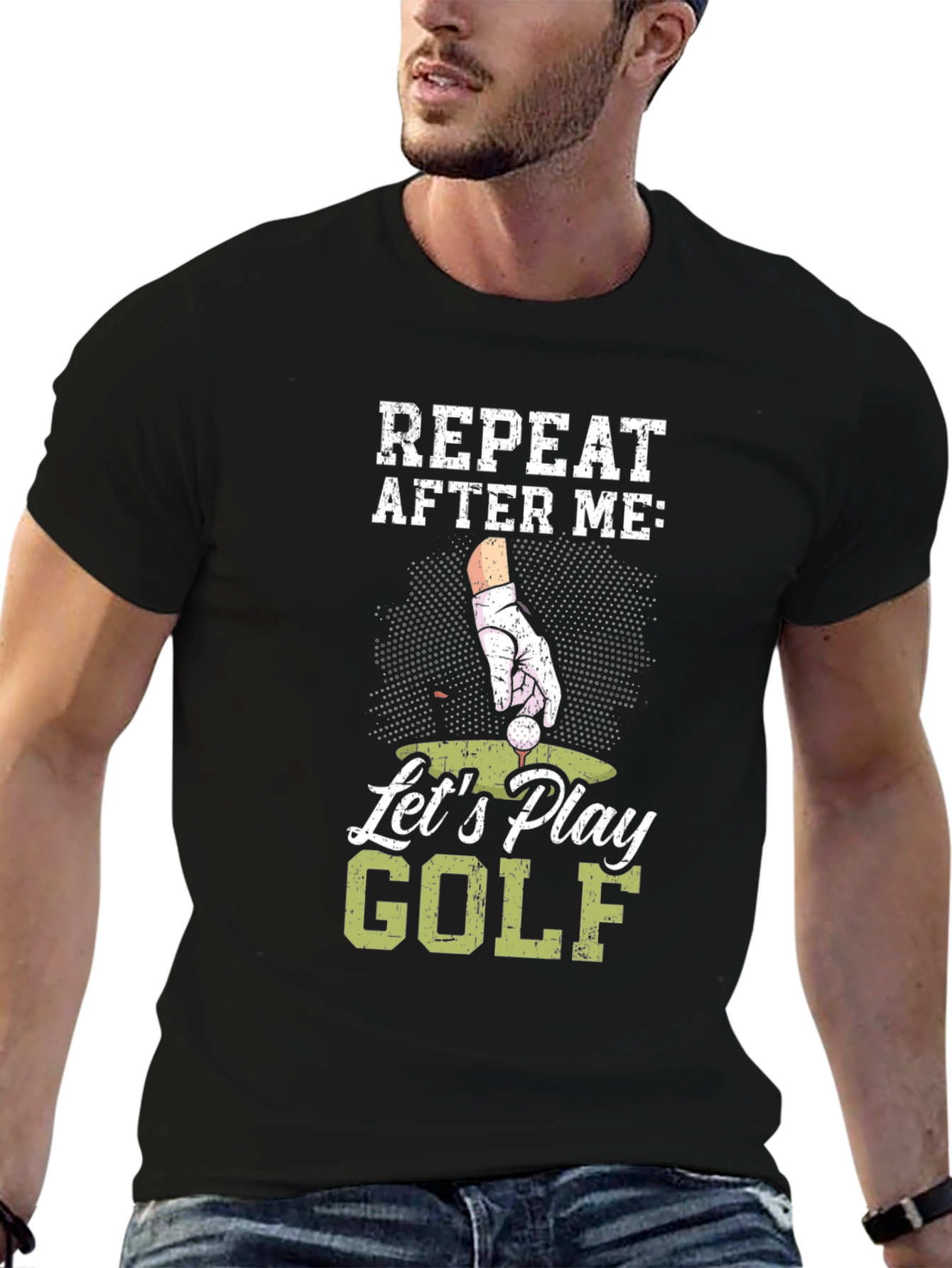 Black Funny Golf T-Shirt - Repeat After Me view 6
