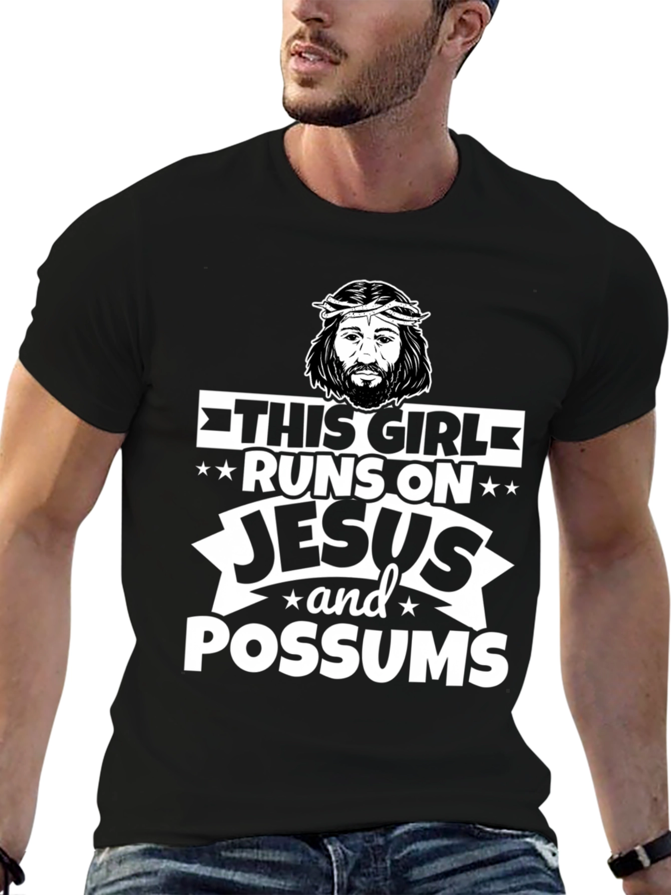Black Runs on Jesus and Possums Black T-Shirt view 6