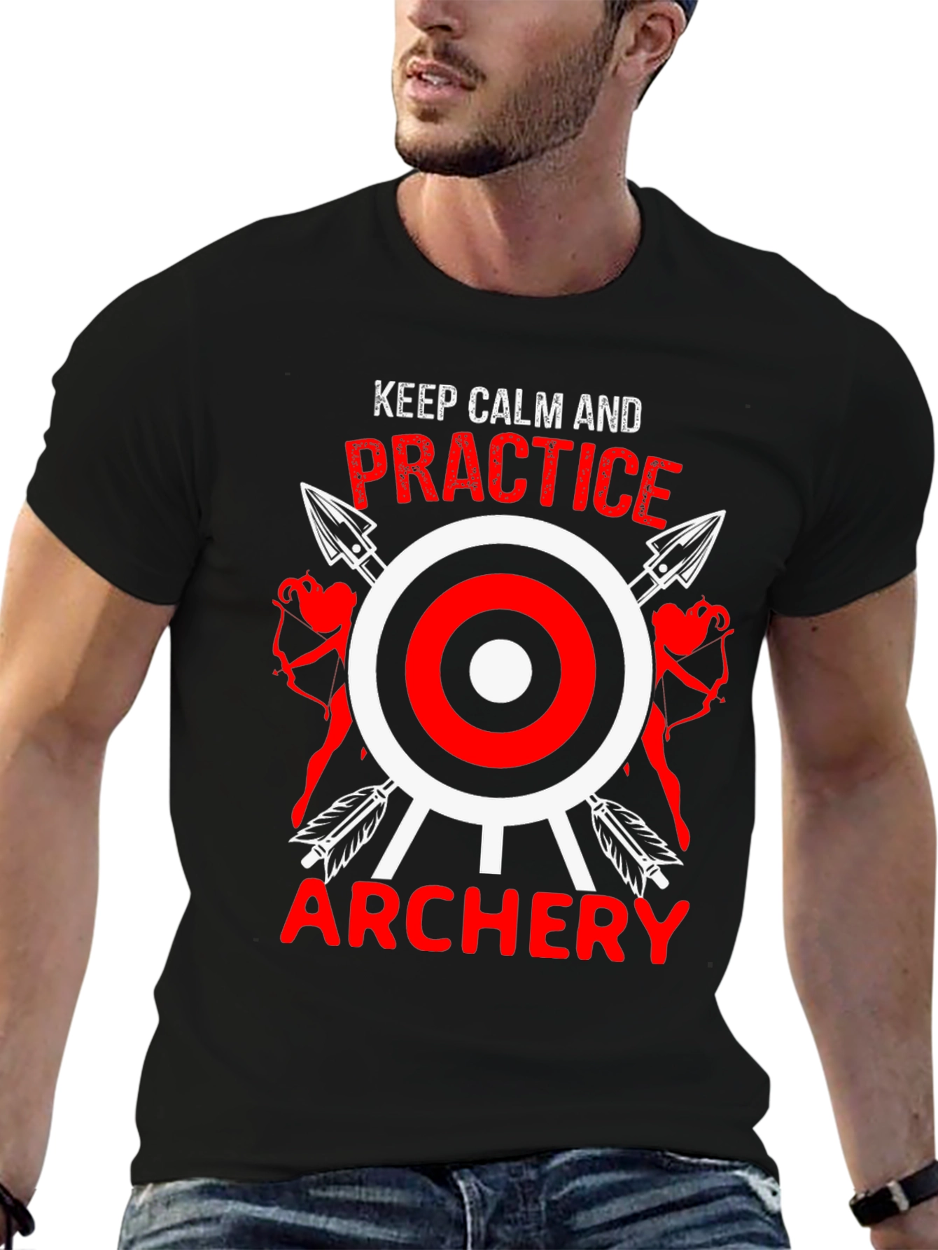 Black Keep Calm Practice Archery Black T-Shirt view 6