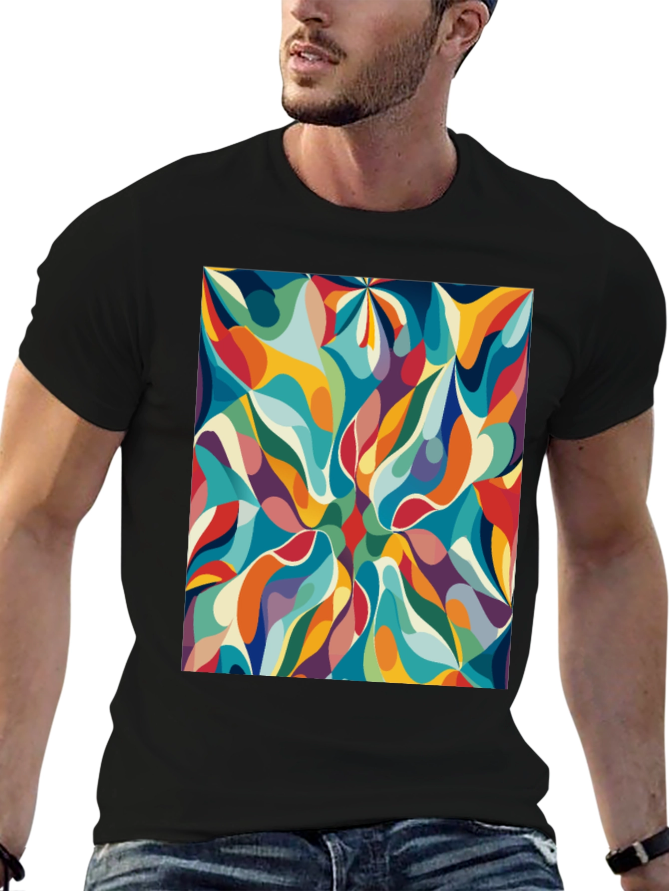 Black Retro Abstract Graphic Print Tee - Bold Style view 6