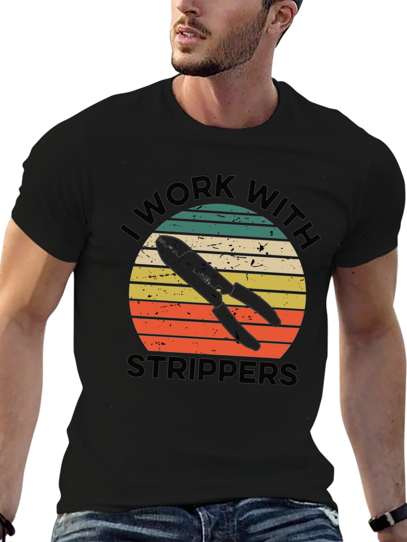 Black I Work With Strippers Funny Electrician T-Shirt view 6
