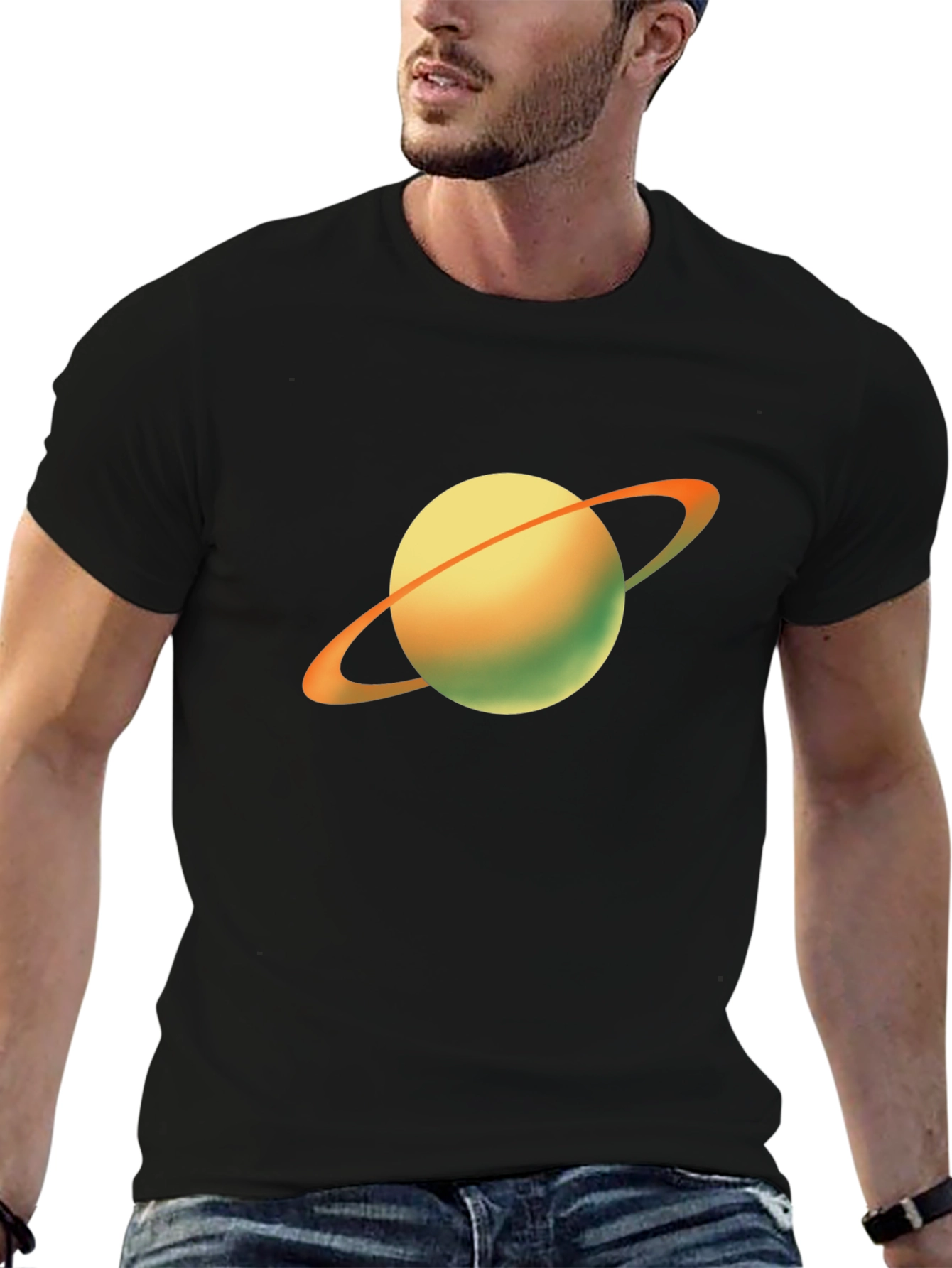 Black Saturn Graphic T-Shirt - Black Cotton Blend view 6