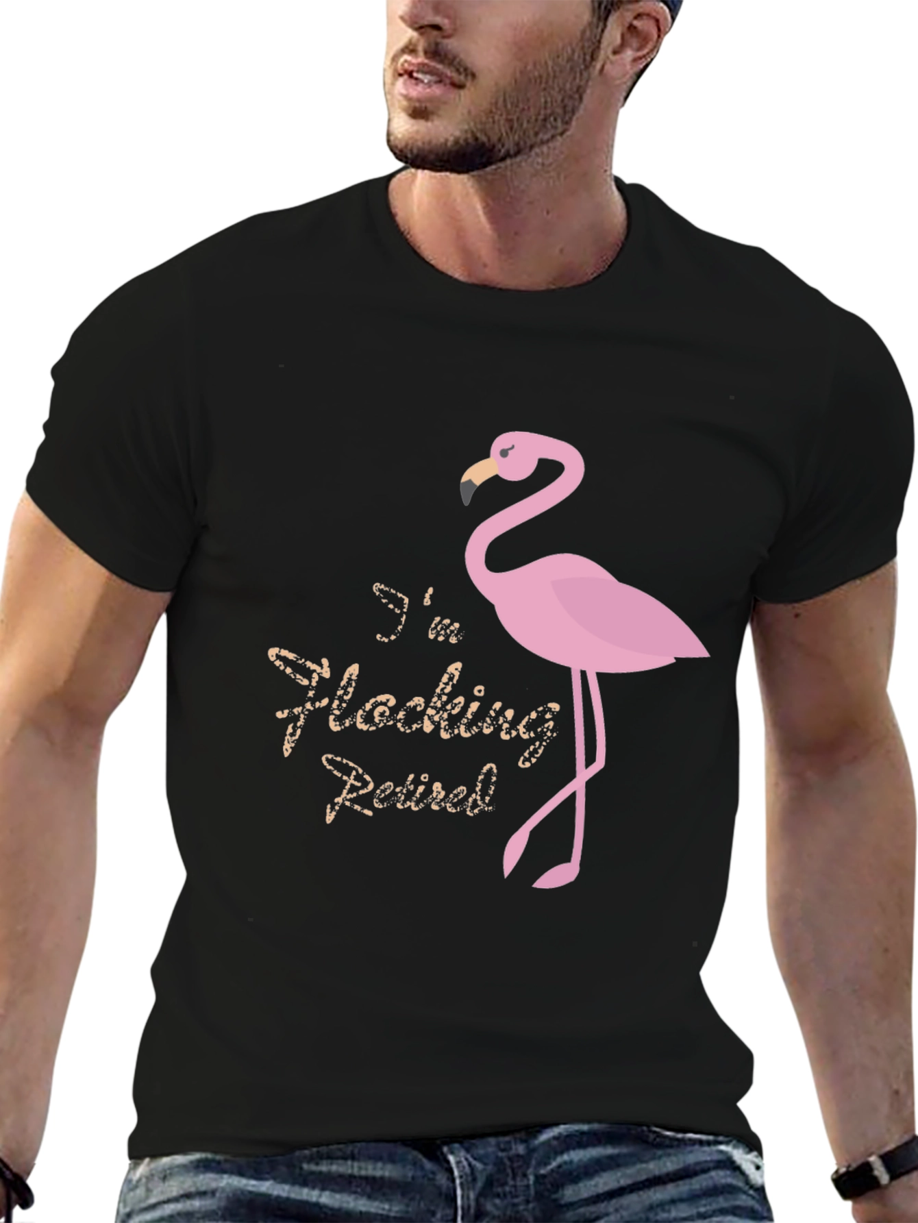 Black Funny Flamingo Retired T-Shirt view 6