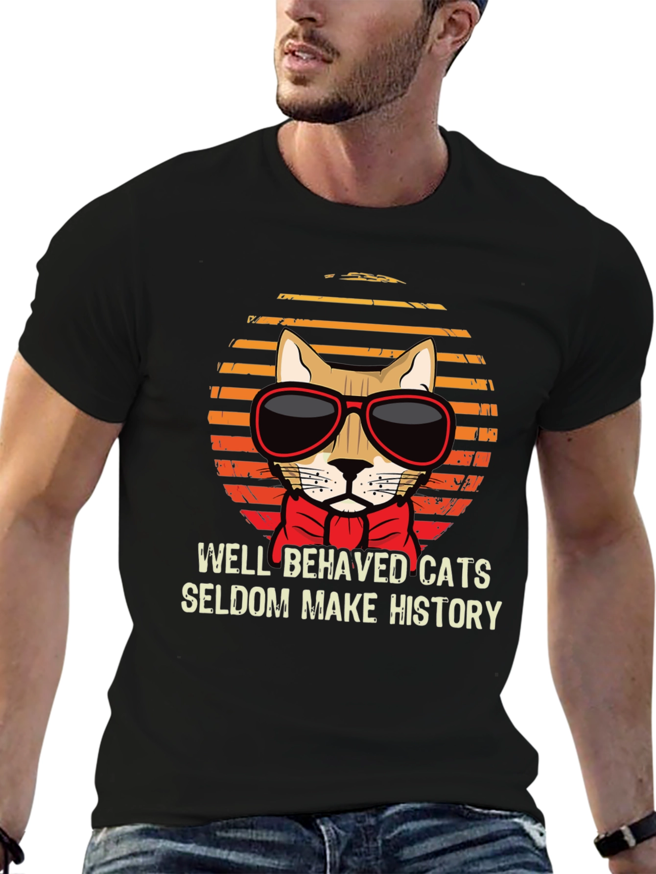 Black Cool Cat T-Shirt - Well Behaved Cats view 6
