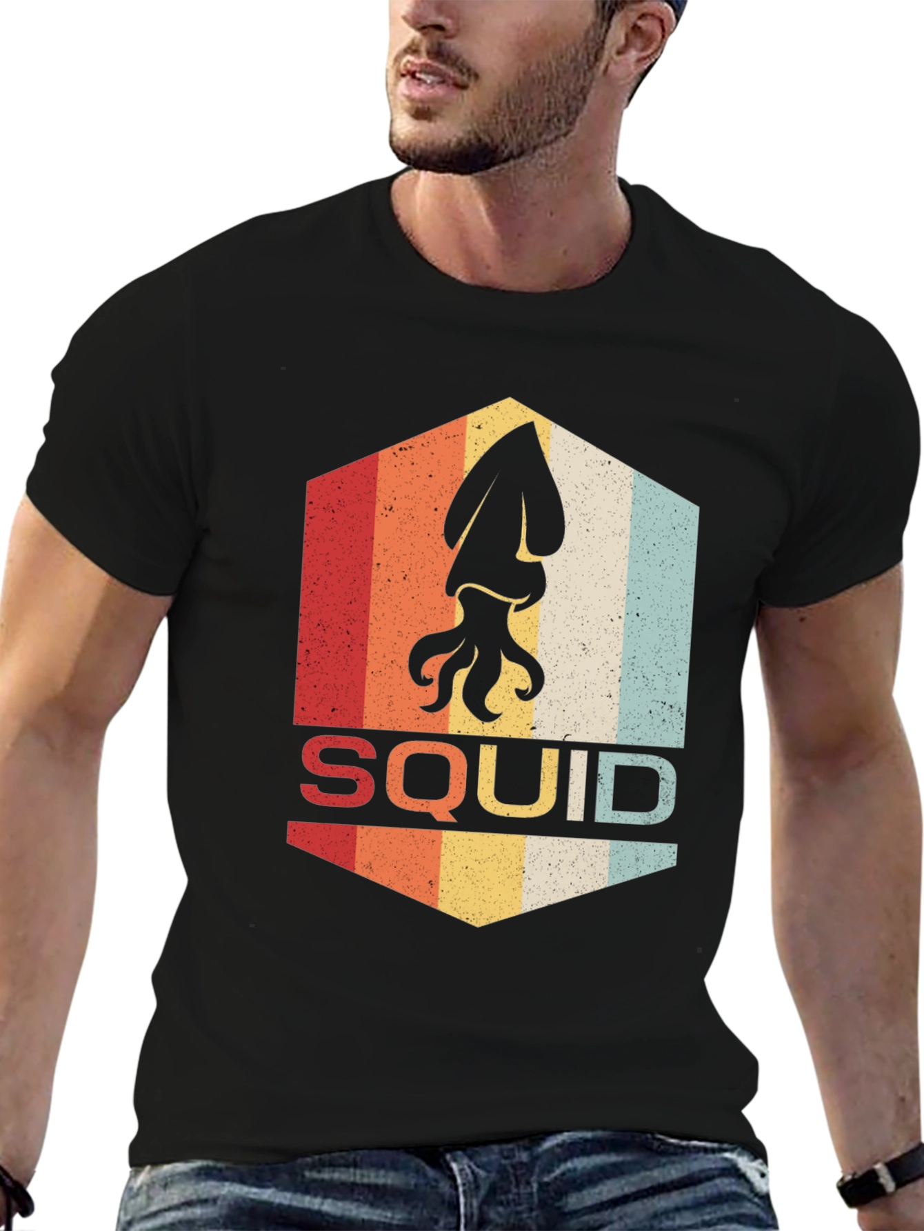 Black Retro Squid Graphic T-Shirt - Vintage Style Tee view 6