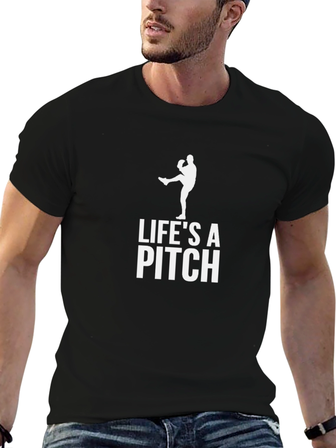 Black Life's a Pitch Baseball T-Shirt view 6