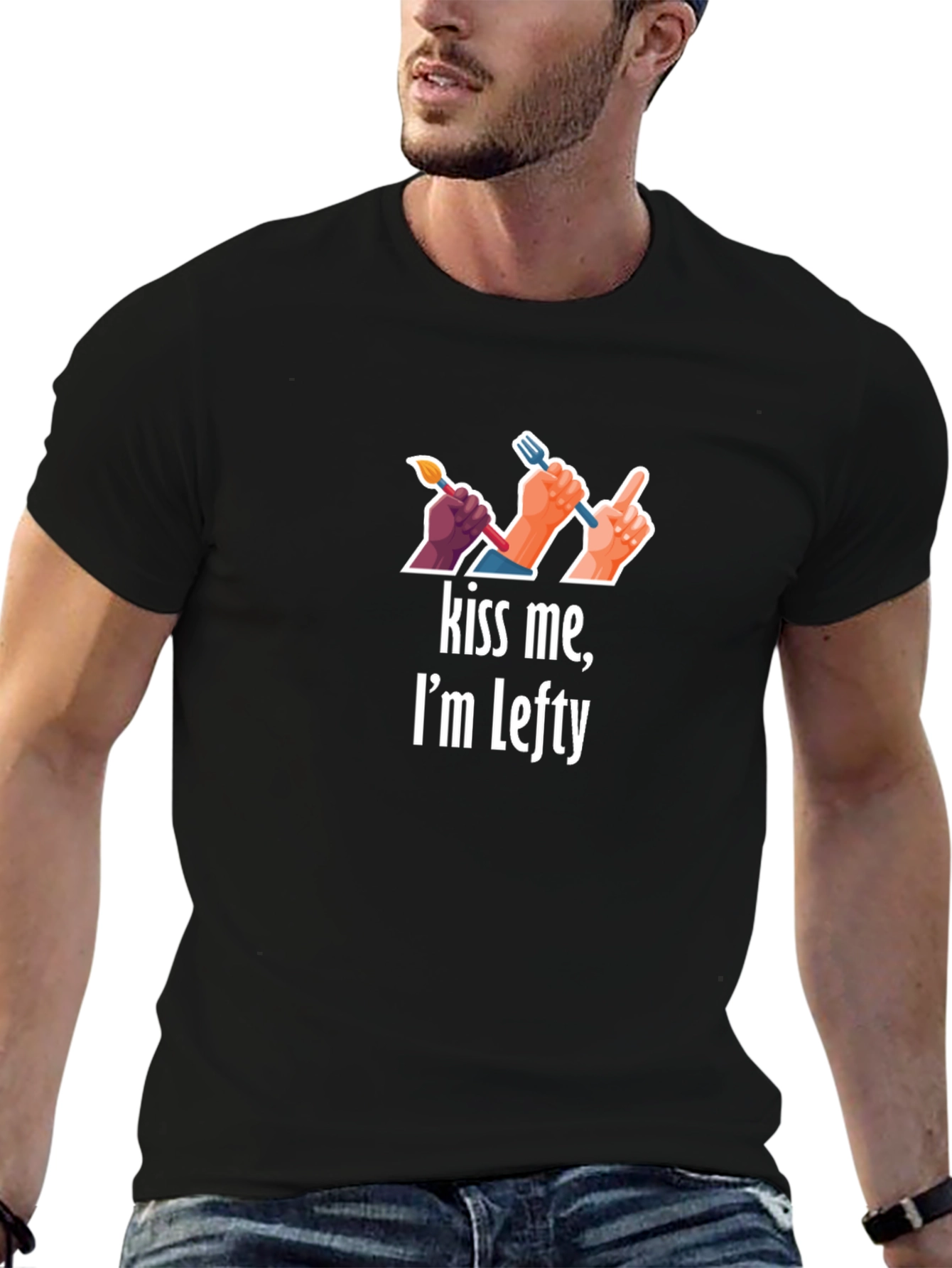 Black Kiss Me, I'm Lefty Graphic T-Shirt view 6