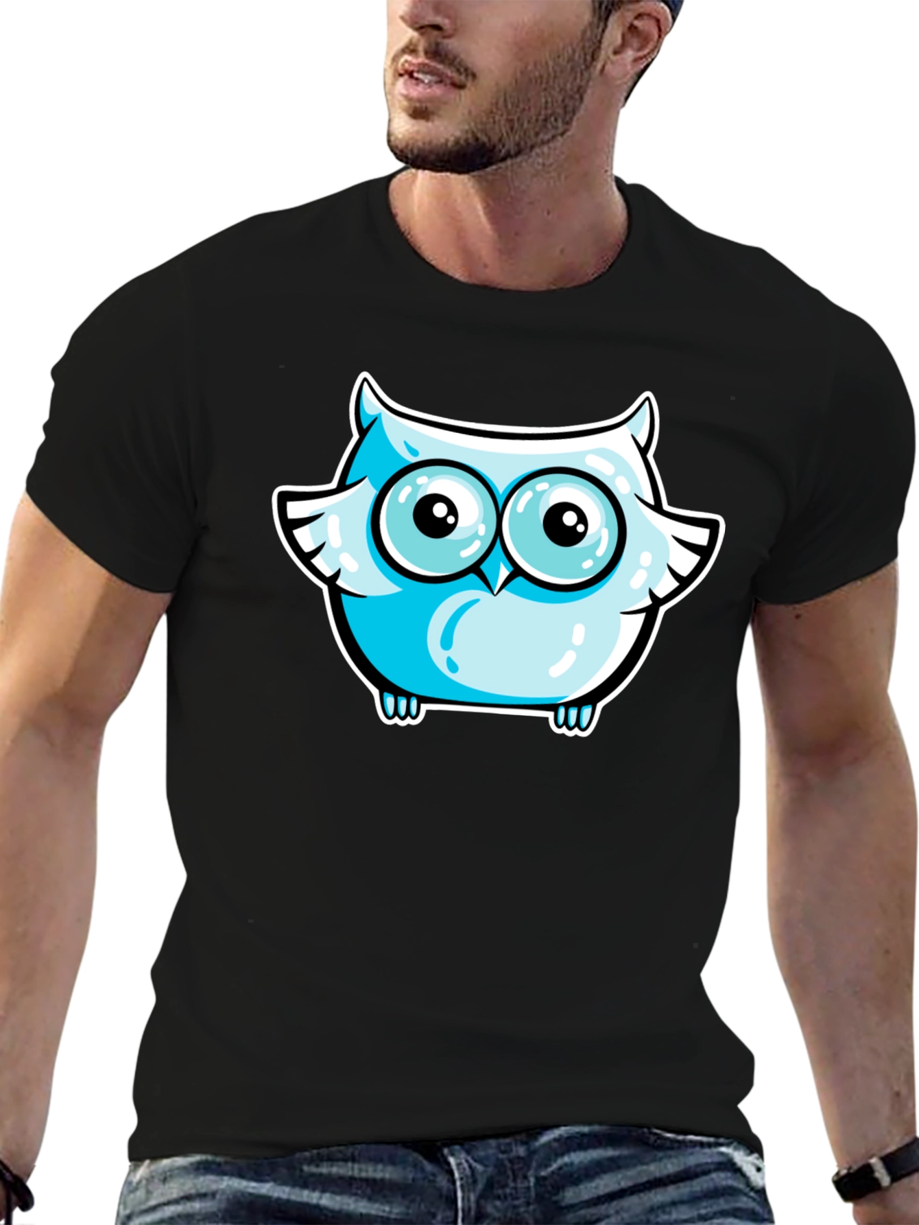 Black Cool Owl Graphic Tee - Black view 6