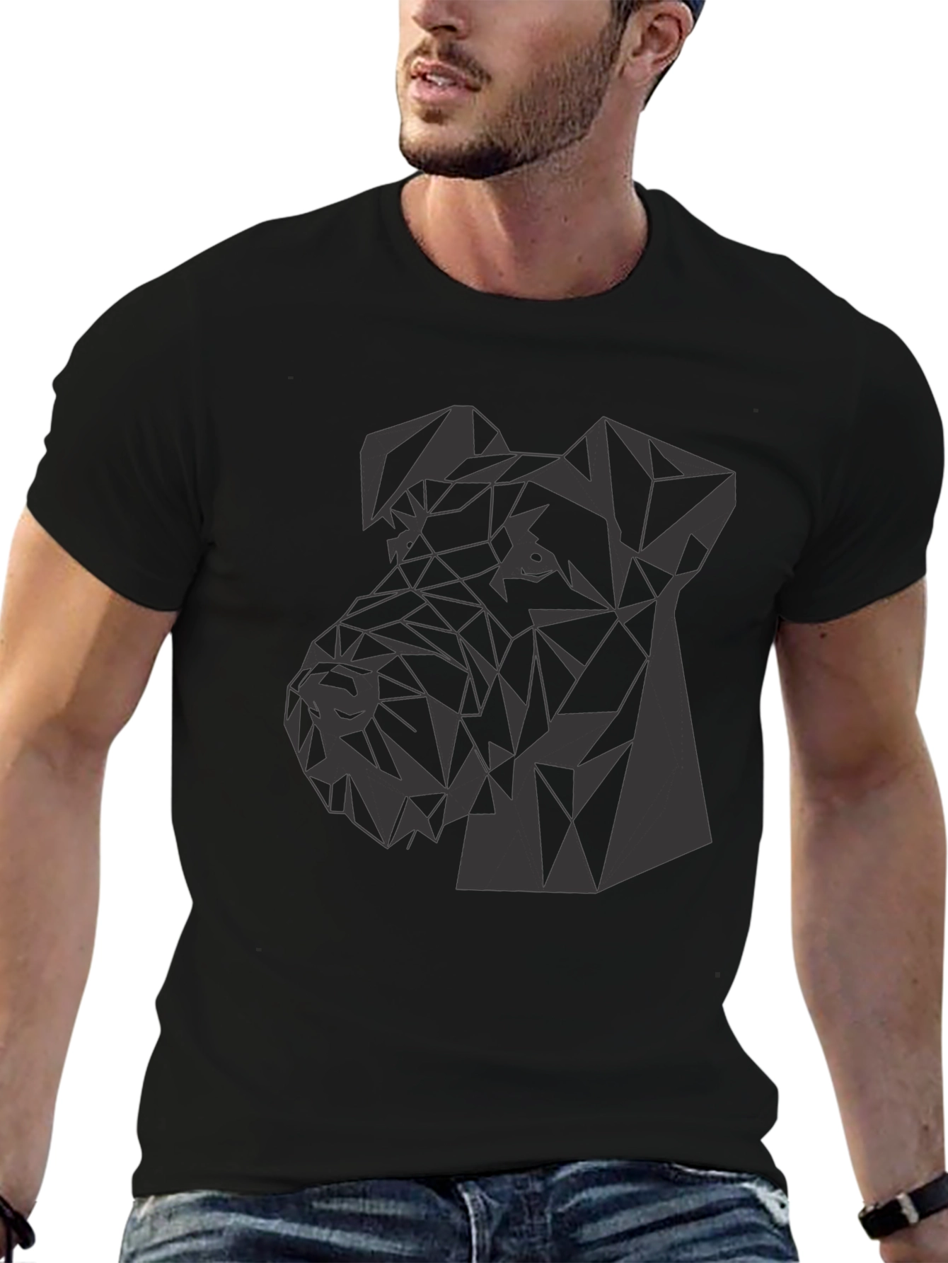 Black Geometric Dog Graphic Tee - Modern Style view 6