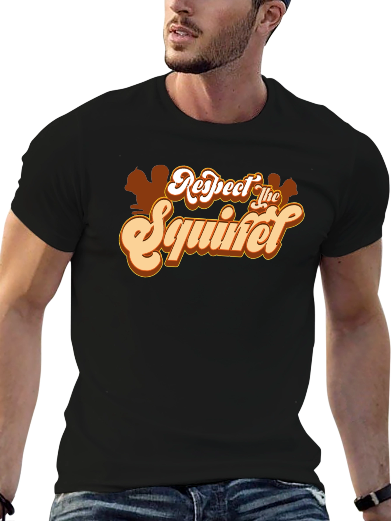 Black Respect The Squirrel T-Shirt - Funny Animal Tee view 6