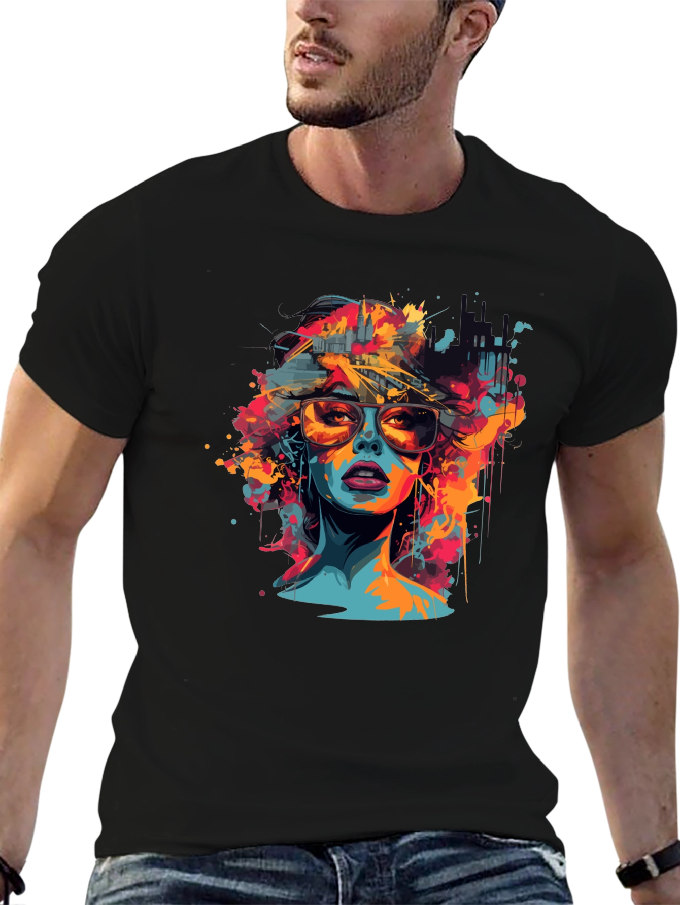 Black Vibrant Woman Graphic Tee - Unisex Black T-Shirt view 6