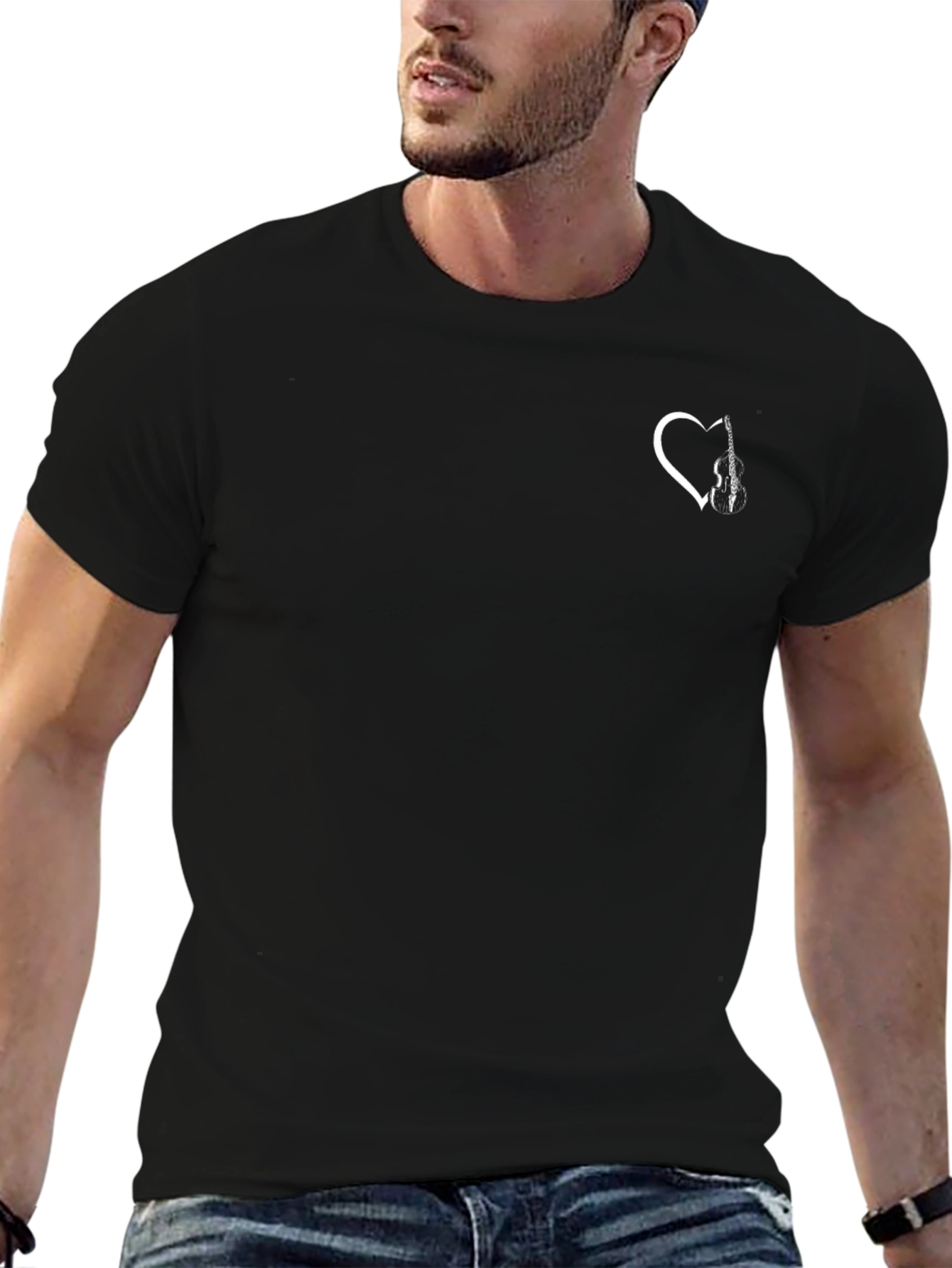 Black Guitar Heartbeat Black T-Shirt view 6
