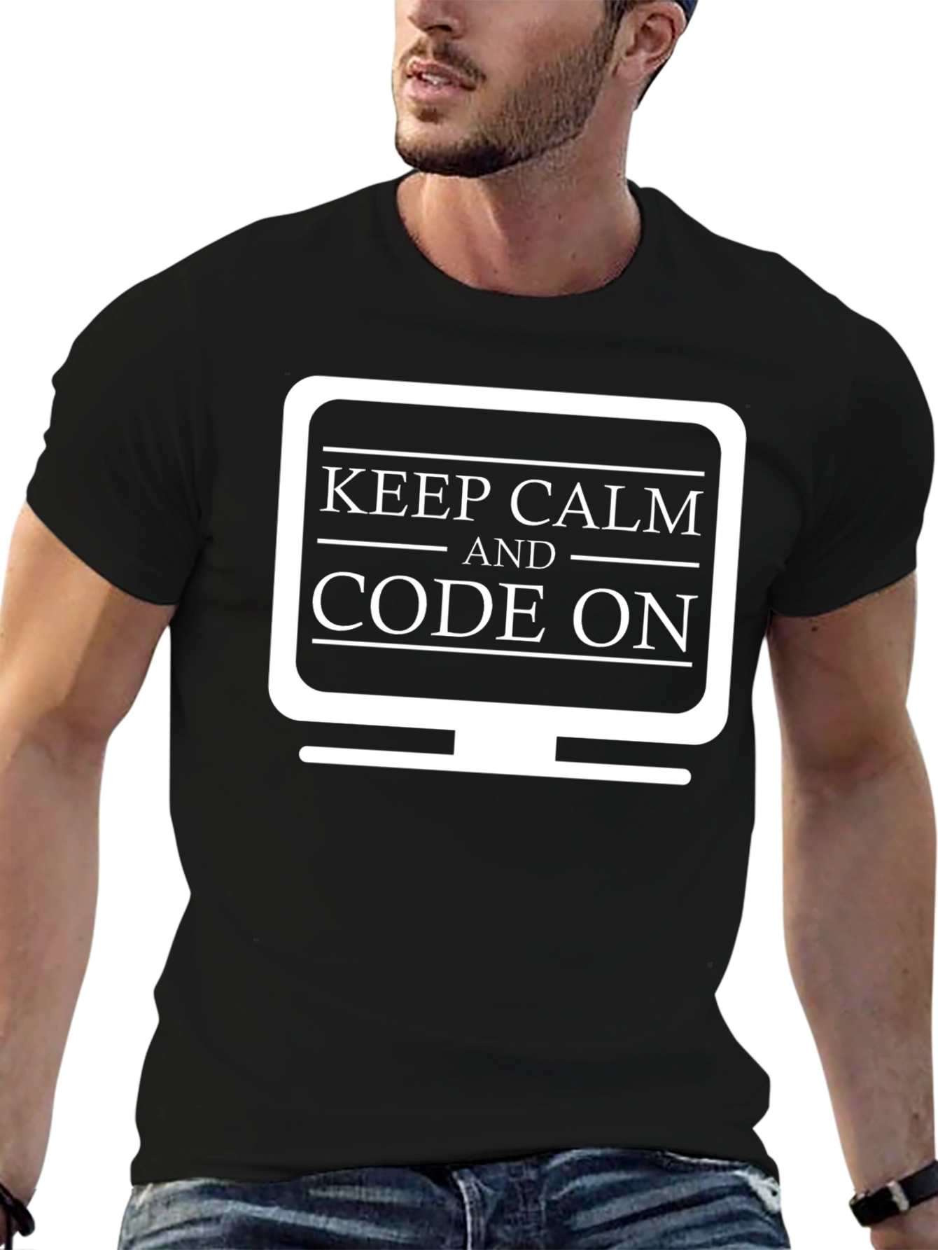 Black Keep Calm Code On Programmer T-Shirt view 6
