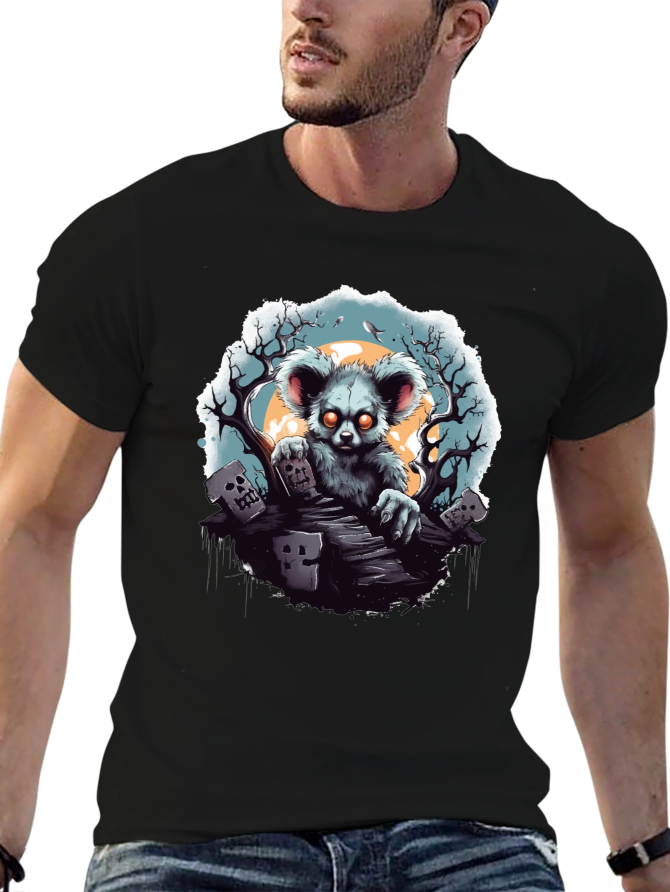 Black Zombie Koala T-Shirt - Spooky Graveyard Design view 6