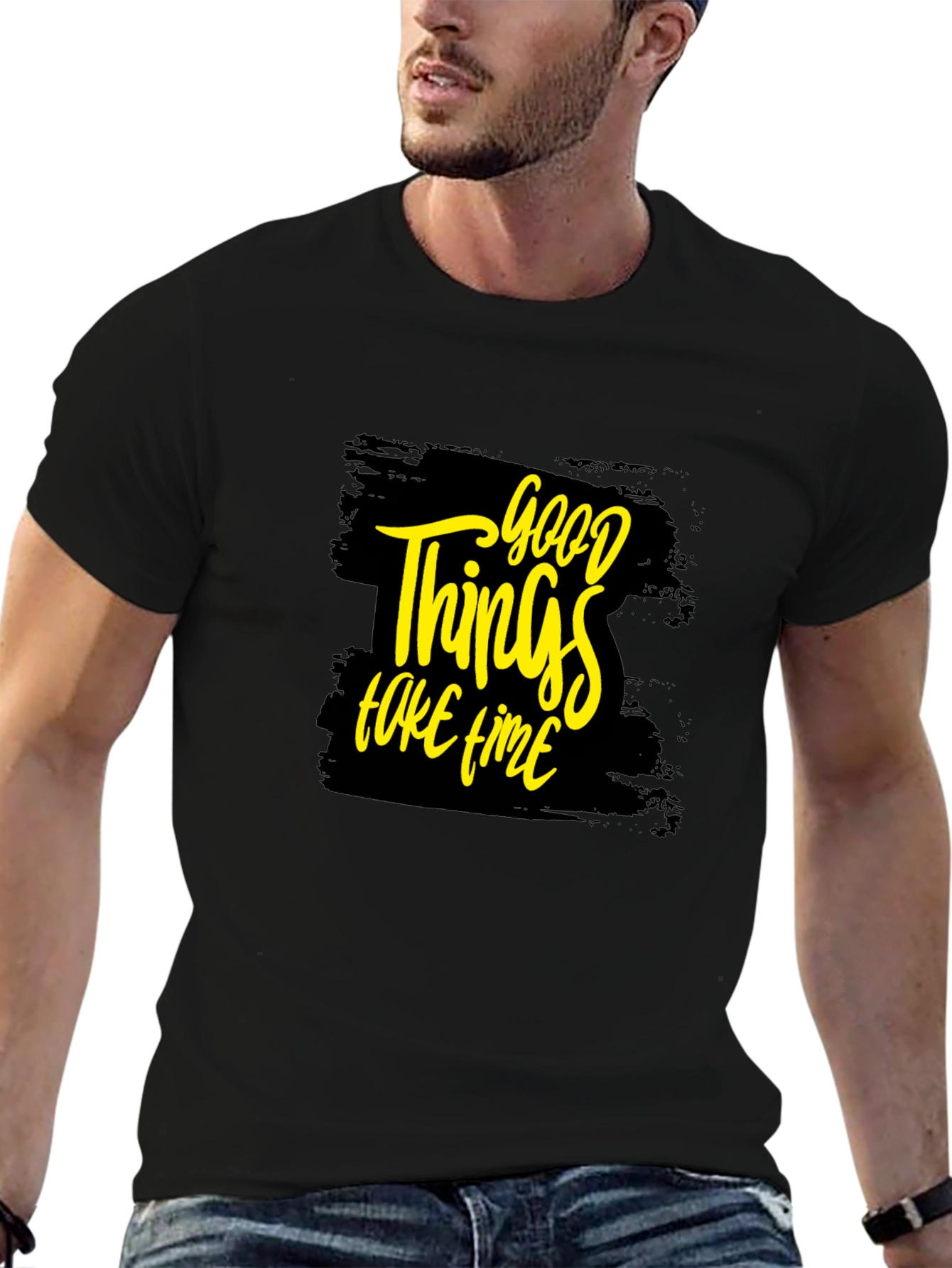 Black Good Things Take Time T-Shirt - Black view 6