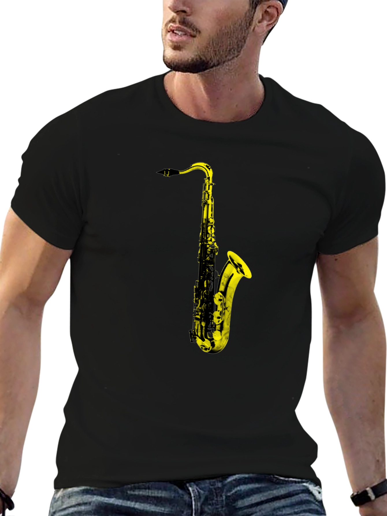 Black Saxophone Graphic Print T-Shirt - Black view 6