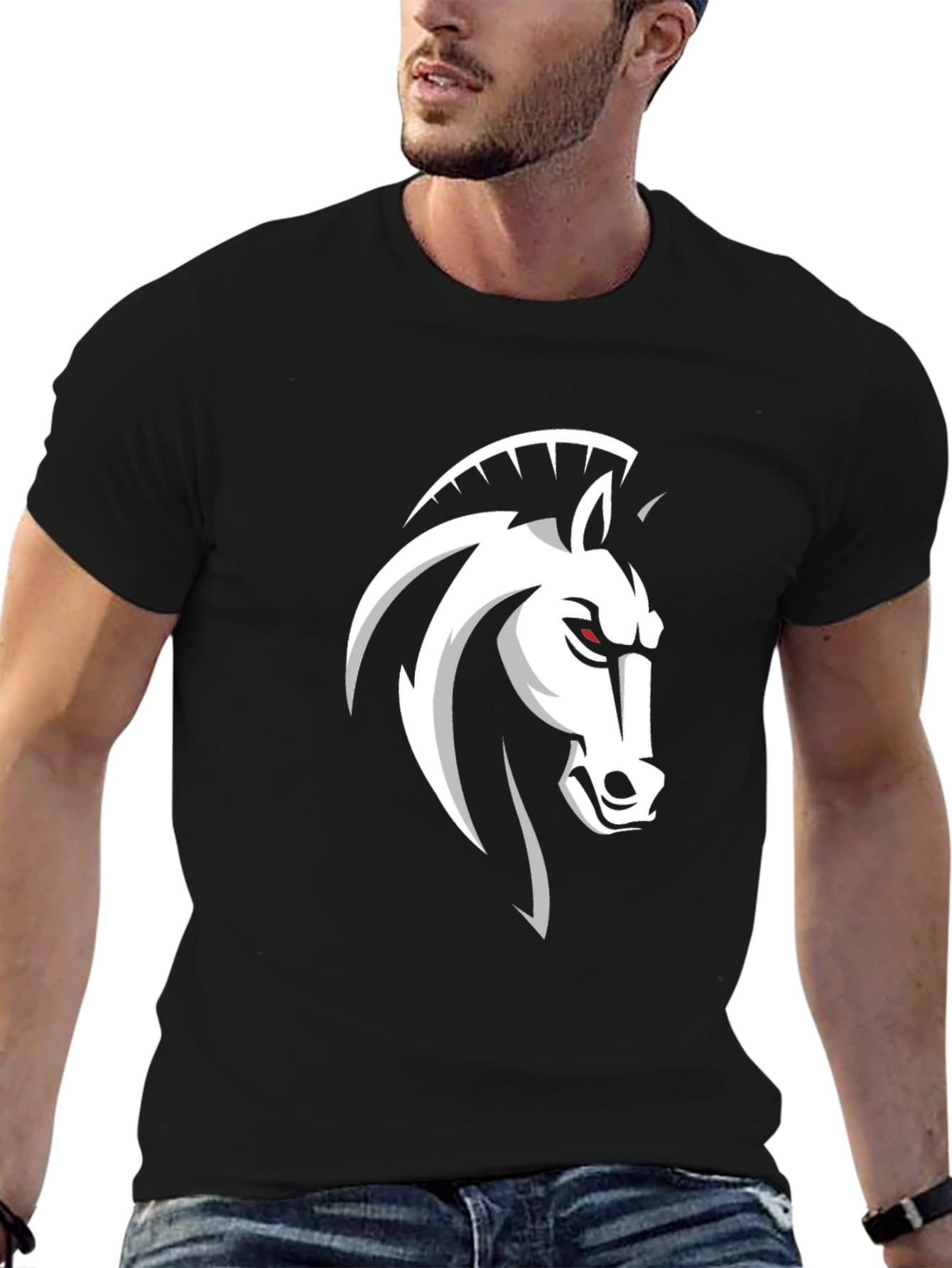 Black Men's Black Horse Head Graphic T-Shirt view 6
