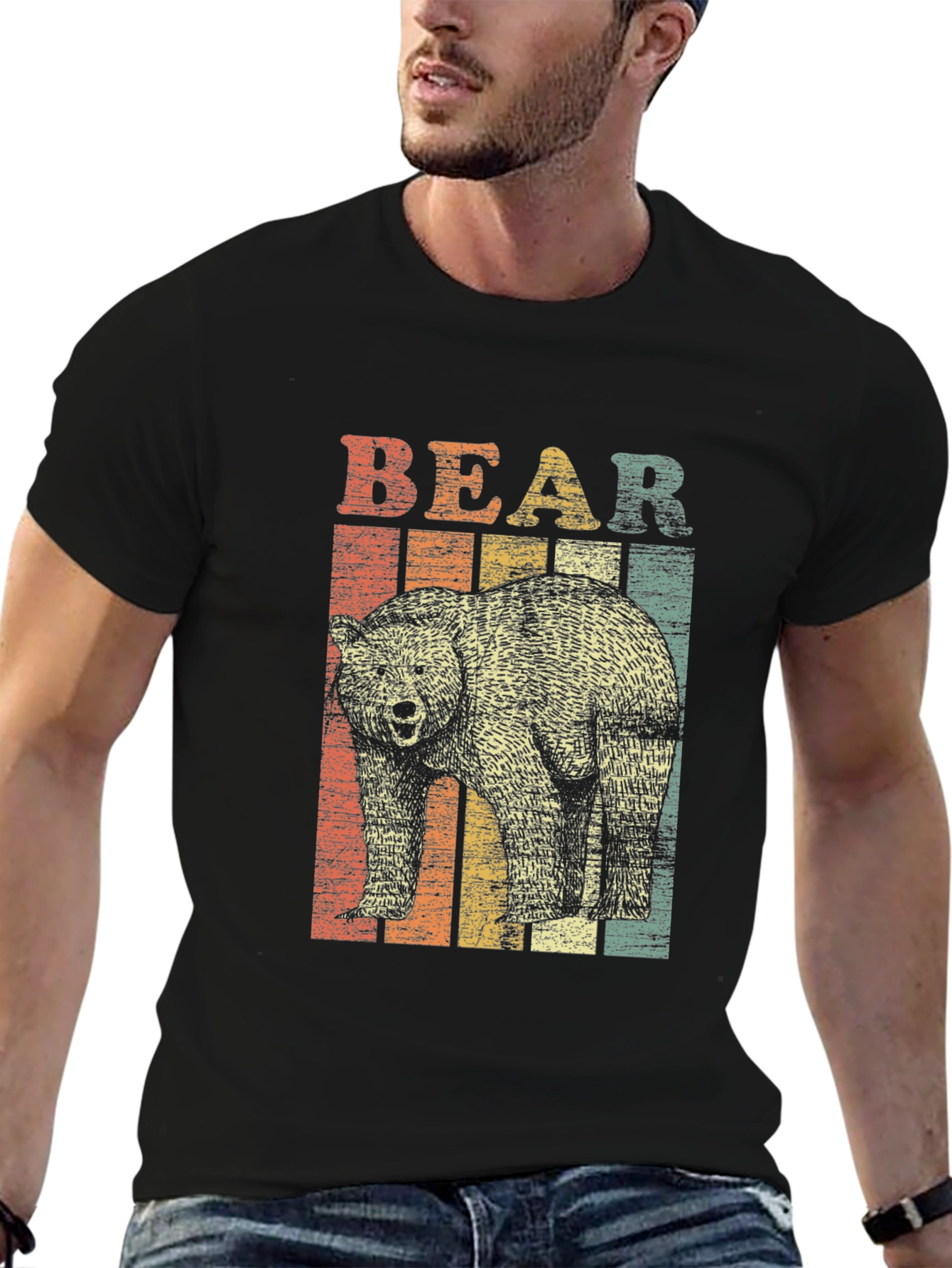 Black Retro Bear Graphic T-Shirt - Unisex Black Tee view 6