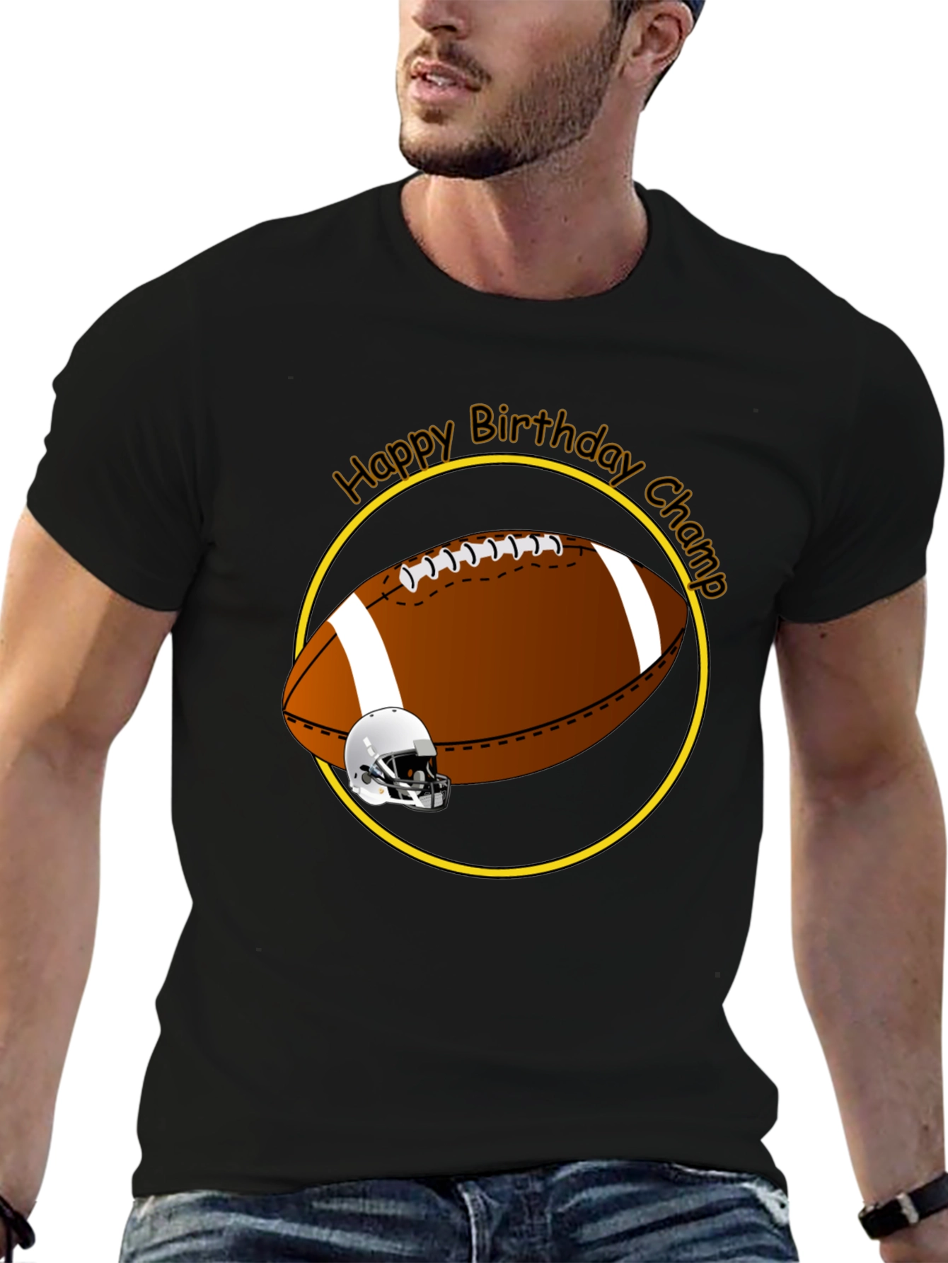 Black Birthday Football Champ T-Shirt view 6