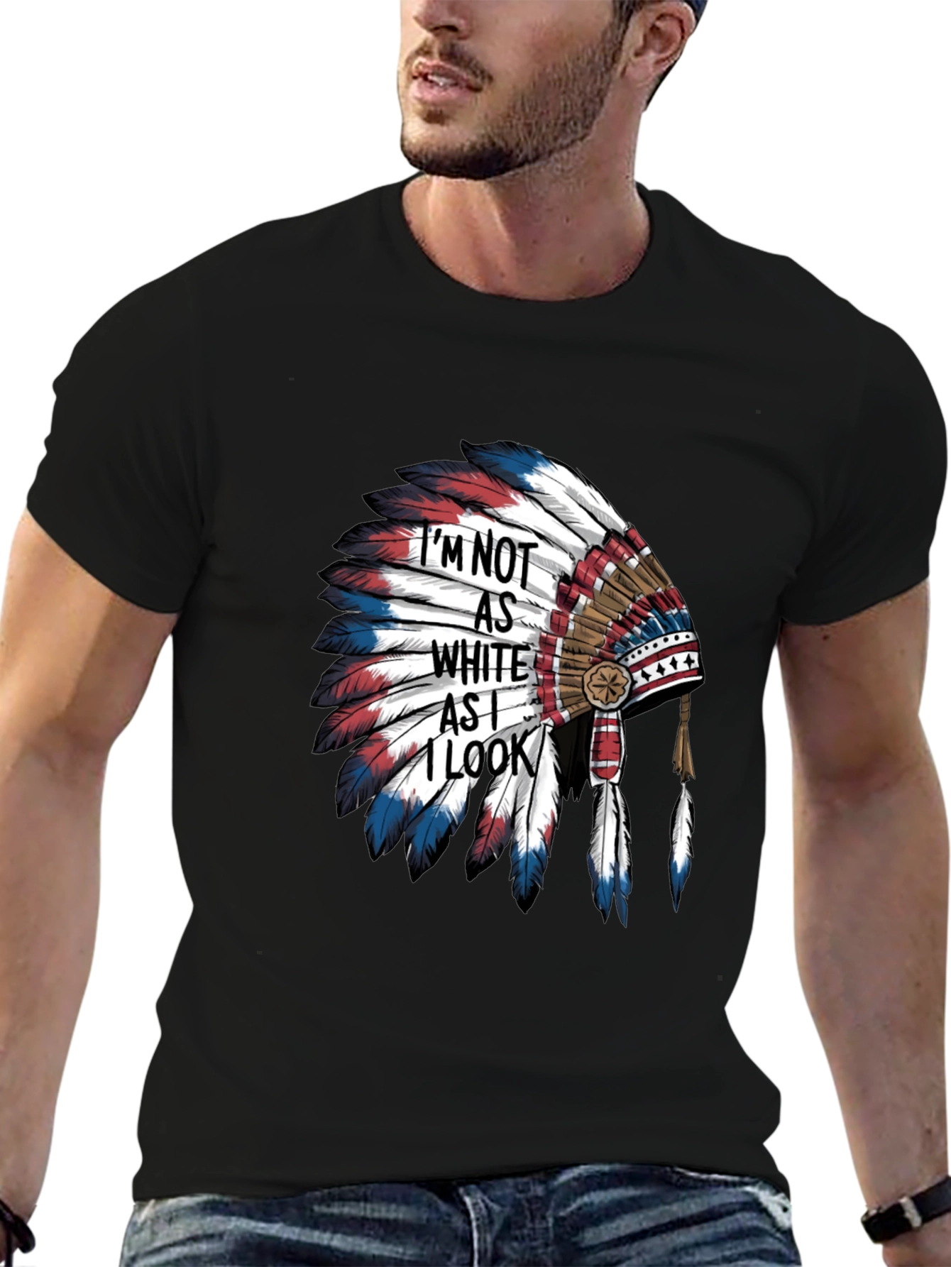 Black Native American Headdress Graphic Tee view 6