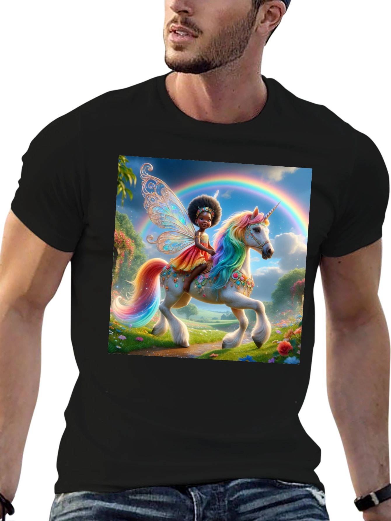 Black Unicorn Fairy Graphic Tee - Black view 6