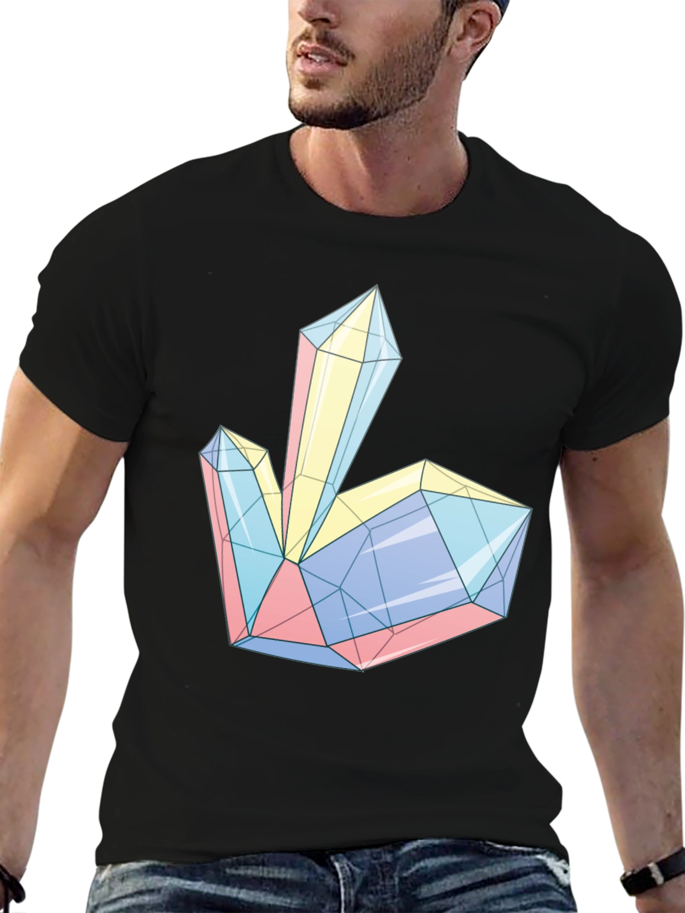 Black Geometric Crystal Print Tee - Modern Style view 6