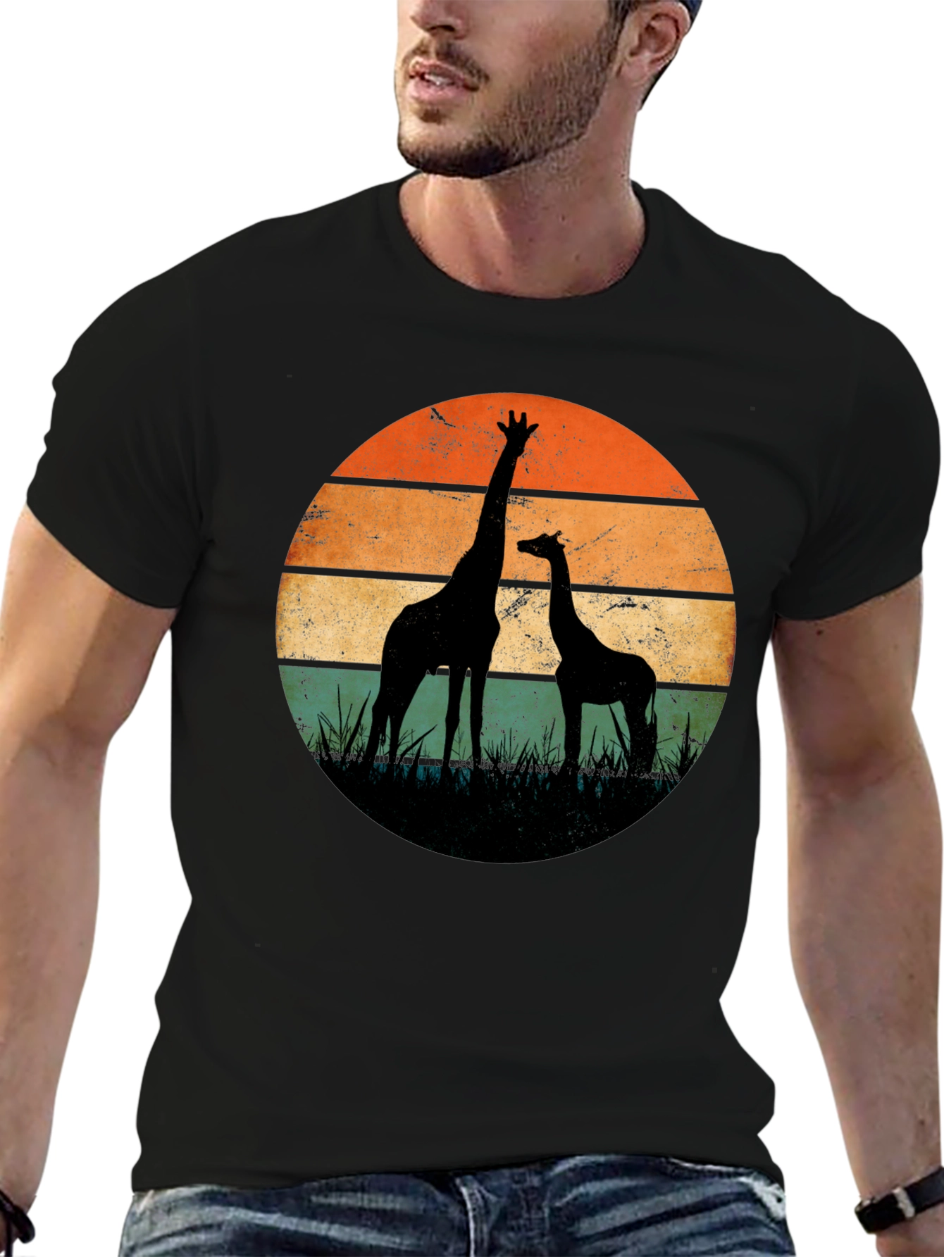 Black Giraffe Sunset Graphic Tee view 6