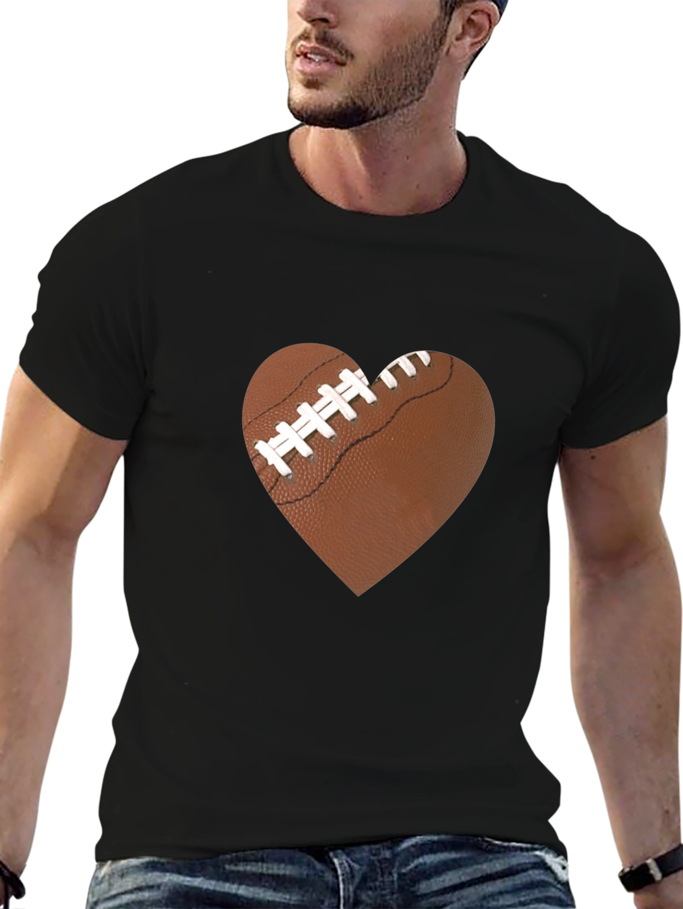 Black Football Heart Graphic Tee - Love the Game! view 6
